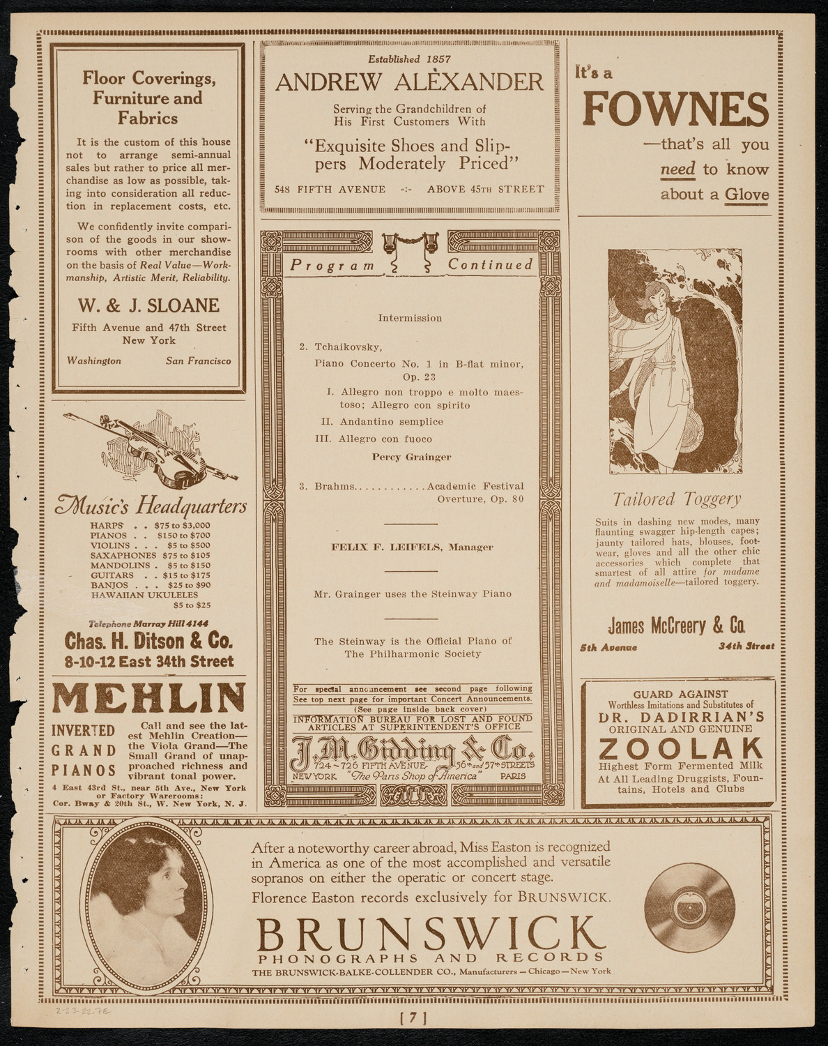 New York Philharmonic, February 23, 1922, program page 7