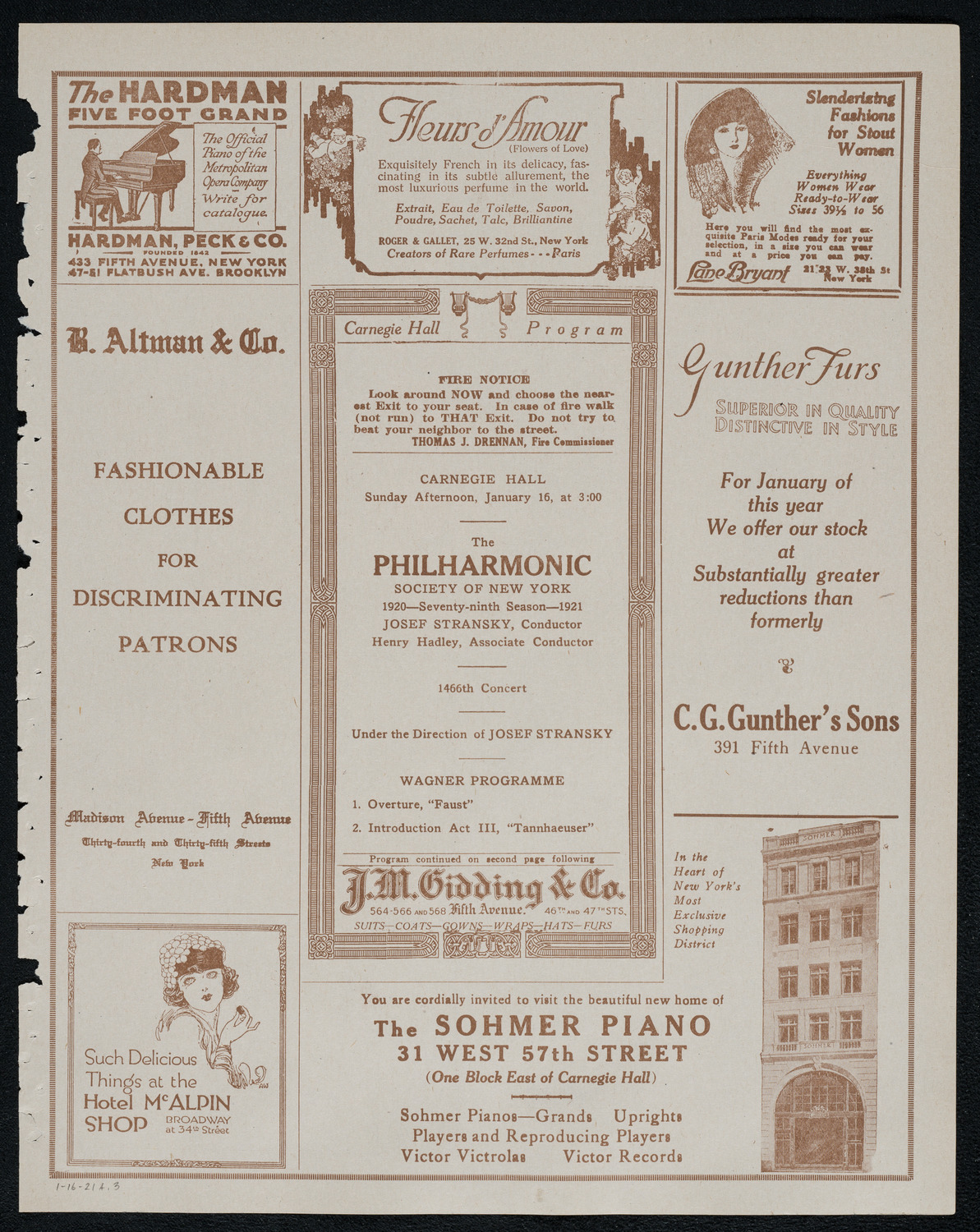 New York Philharmonic, January 16, 1921, program page 5