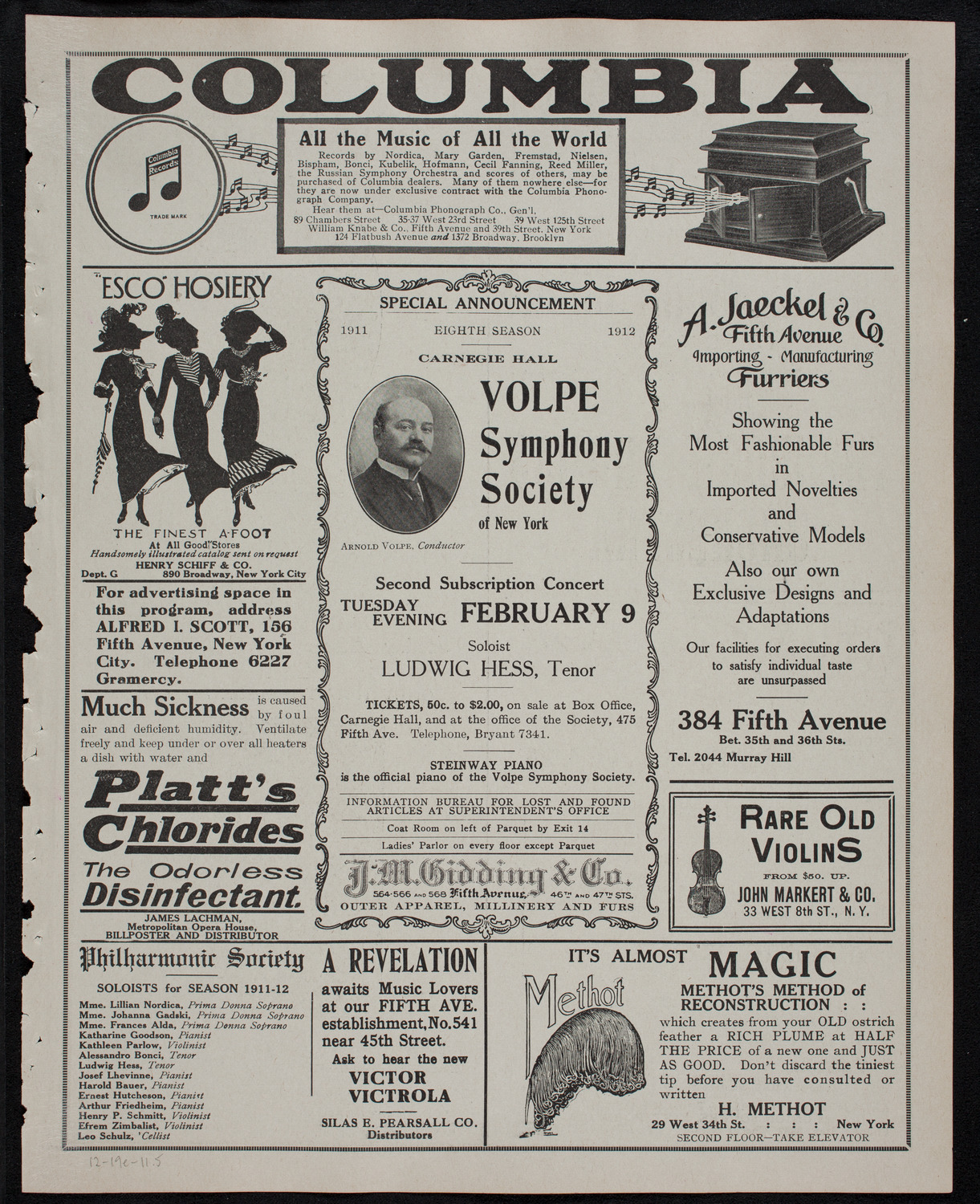 Musical Art Society of New York, December 19, 1911, program page 9