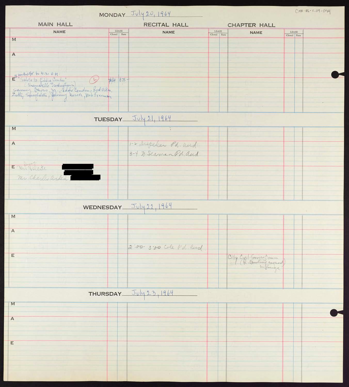 Carnegie Hall Booking Ledger, volume 9, page 94