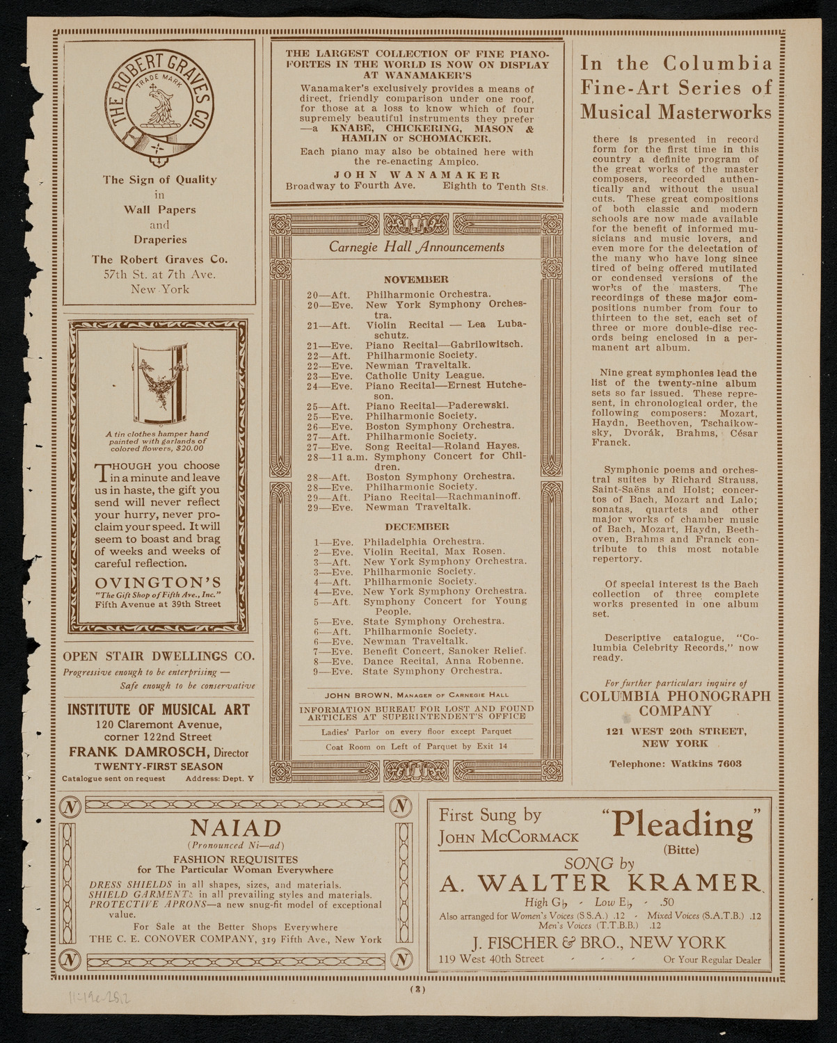 New York Philharmonic, November 19, 1925, program page 3