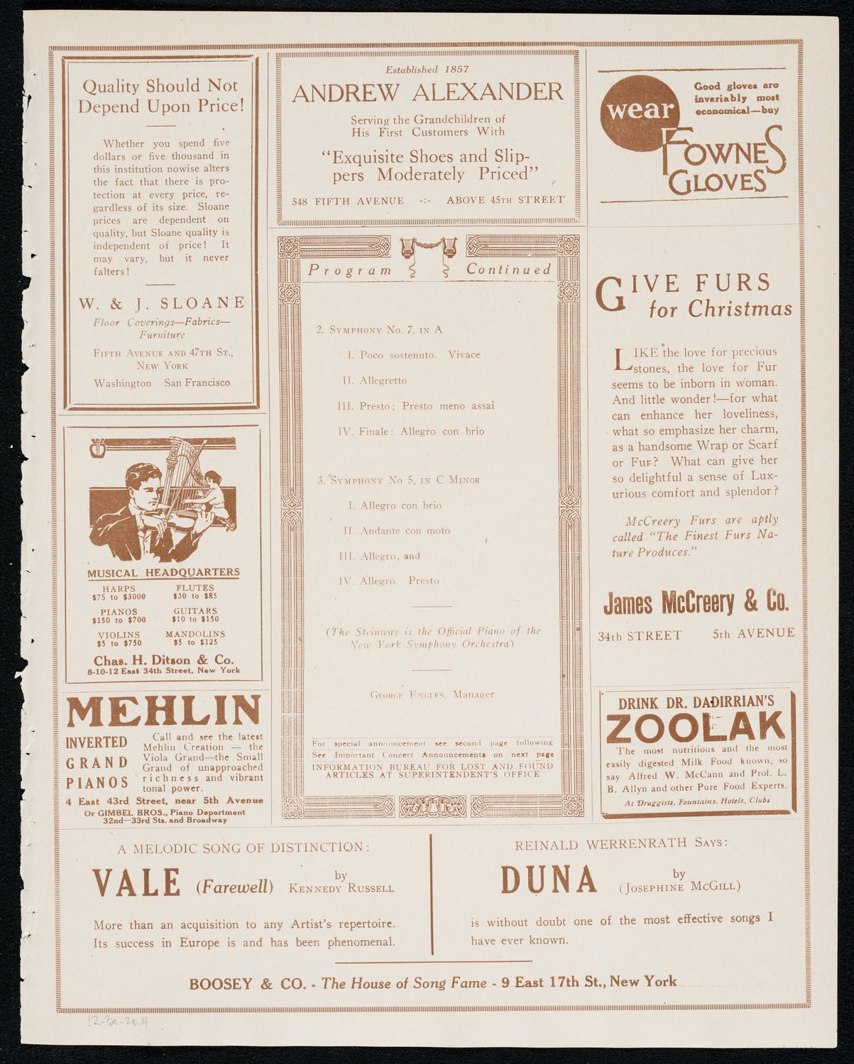 New York Symphony Orchestra, December 3, 1920, program page 7