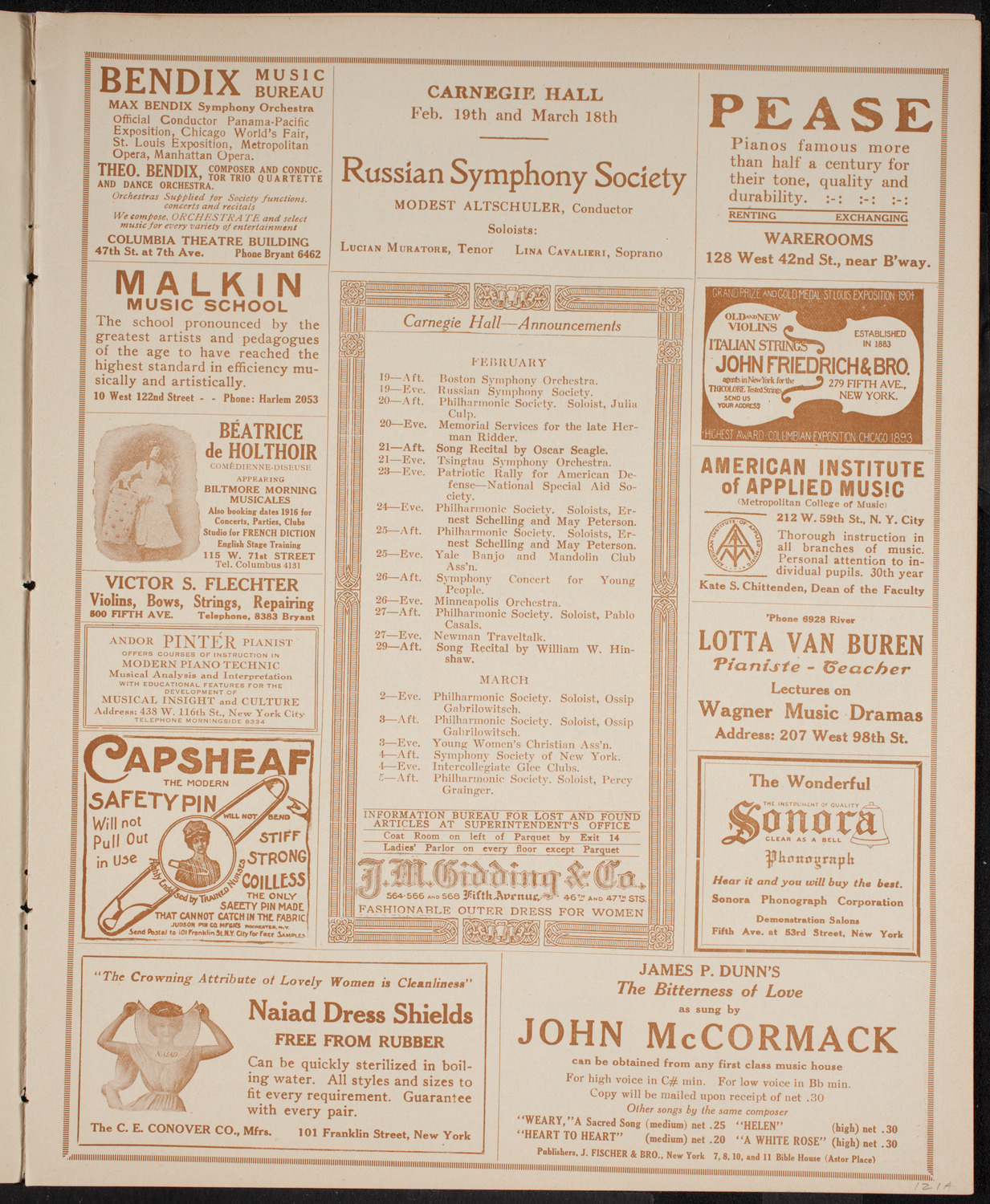 Boston Symphony Orchestra, February 17, 1916, program page 3