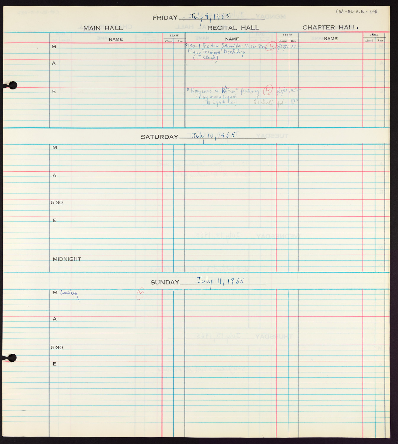 Carnegie Hall Booking Ledger, volume 10, page 91