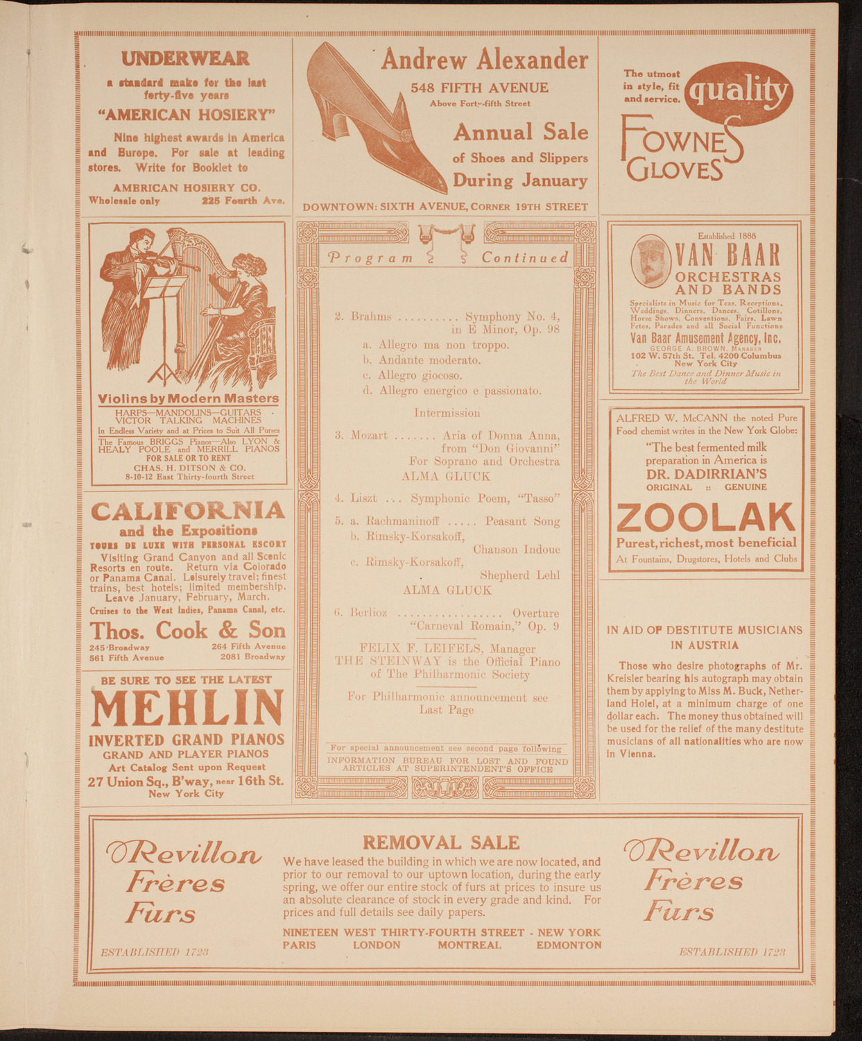 New York Philharmonic, January 15, 1915, program page 7