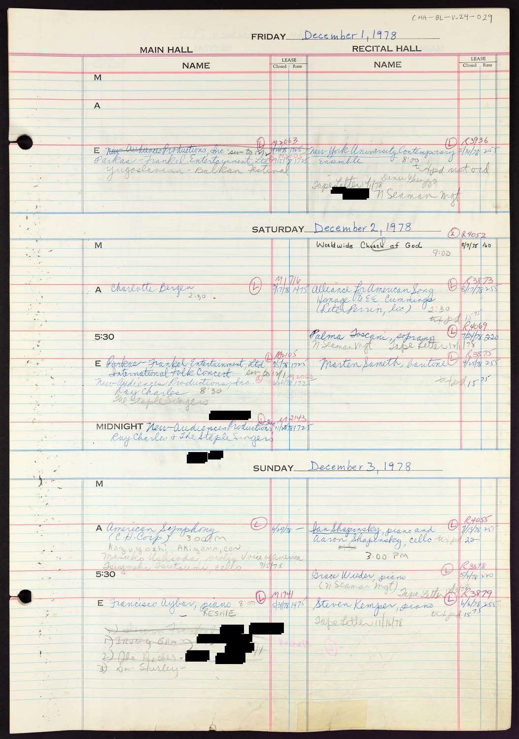 Carnegie Hall Booking Ledger, volume 24, page 29