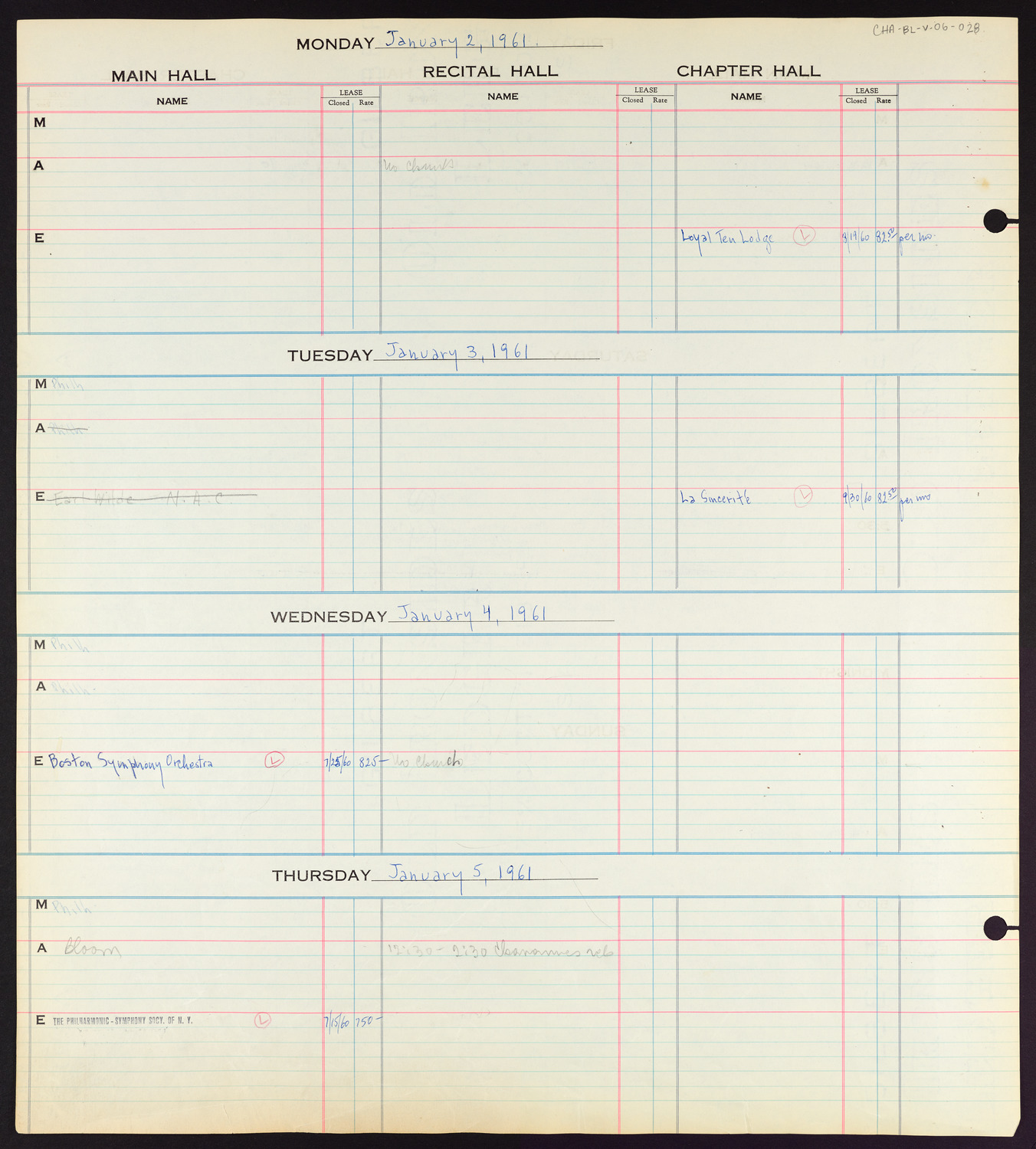 Carnegie Hall Booking Ledger, volume 6, page 28