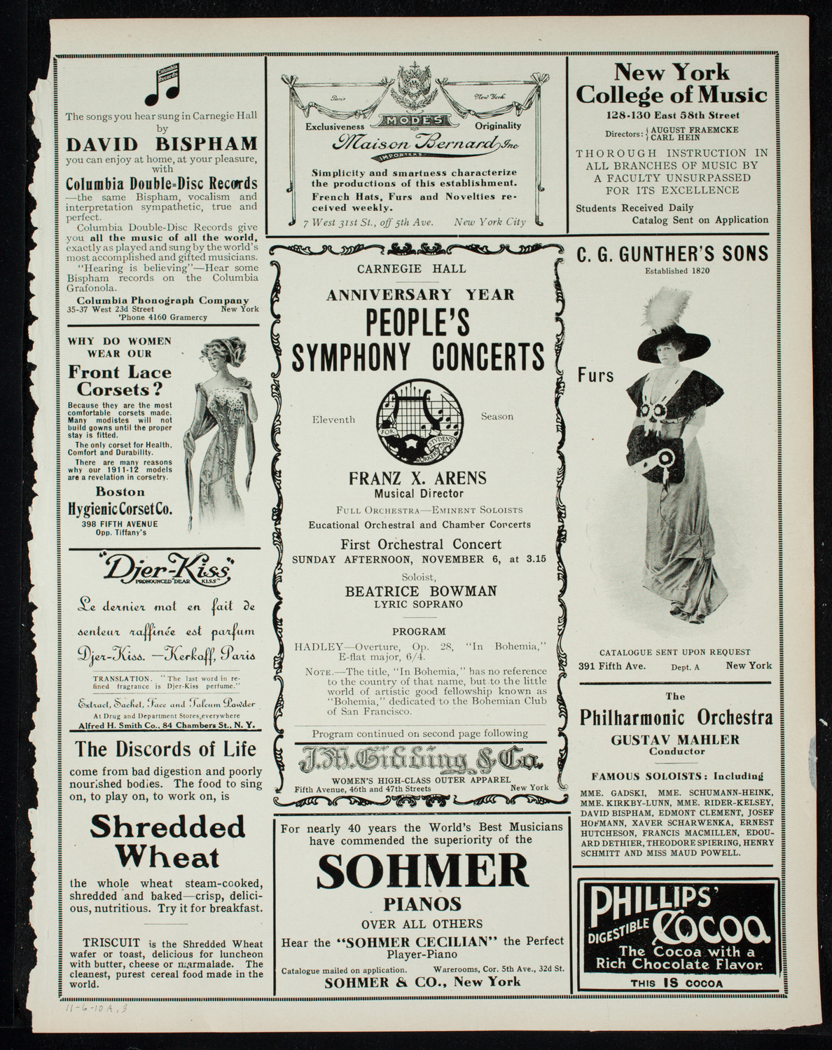 People's Symphony Concert, November 6, 1910, program page 5