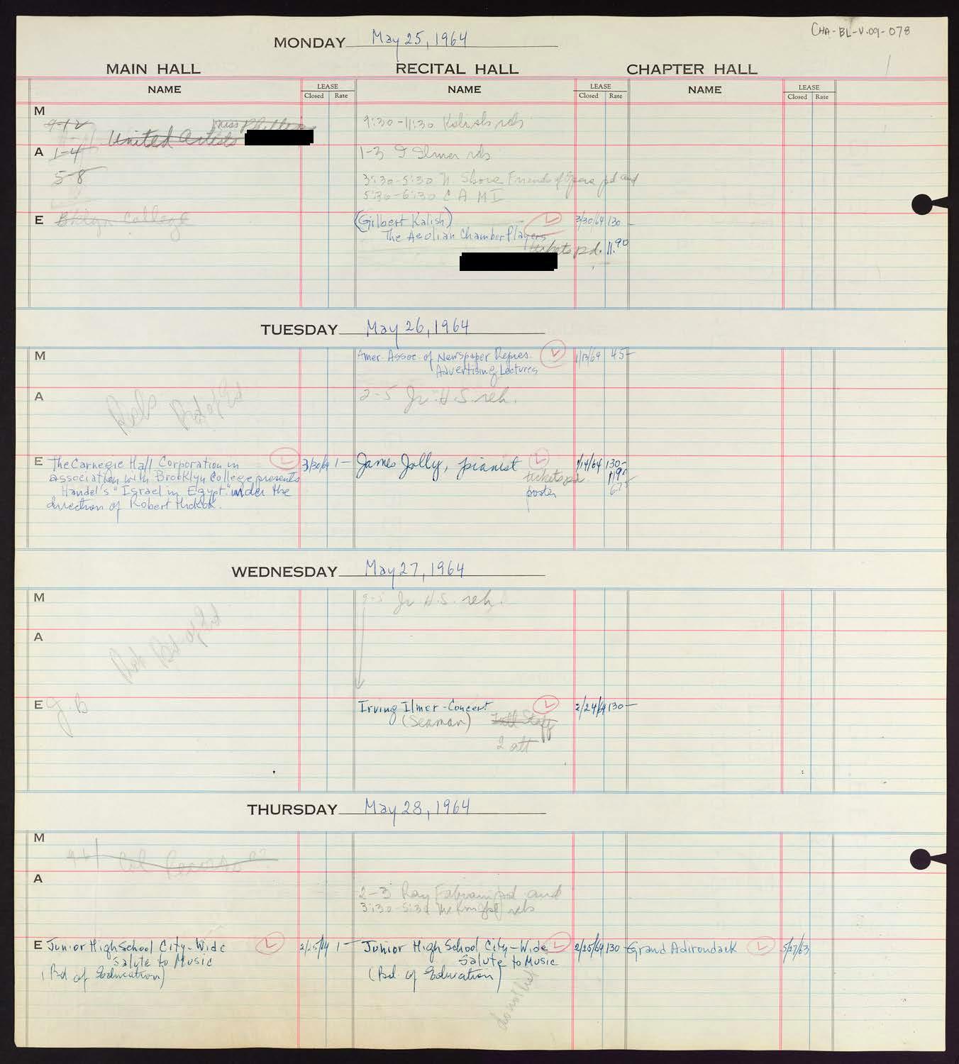 Carnegie Hall Booking Ledger, volume 9, page 78