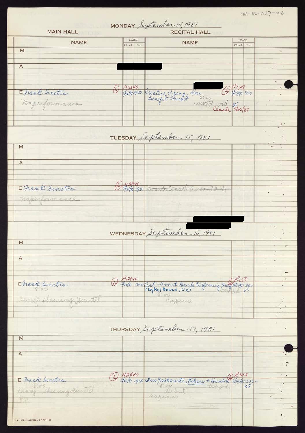 Carnegie Hall Booking Ledger, volume 27, page 8