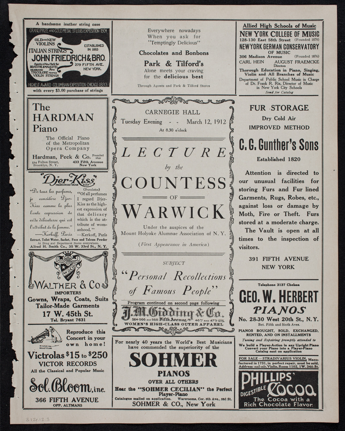 Lecture by Frances Evelyn Maynard Greville, Countess of Warwick, March 12, 1912, program page 5