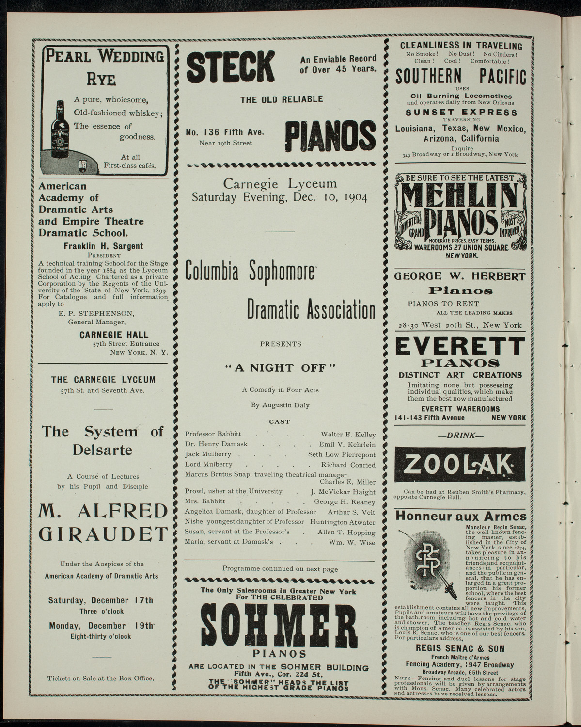 Columbia Sophomore Dramatic Association, December 10, 1904, program page 2