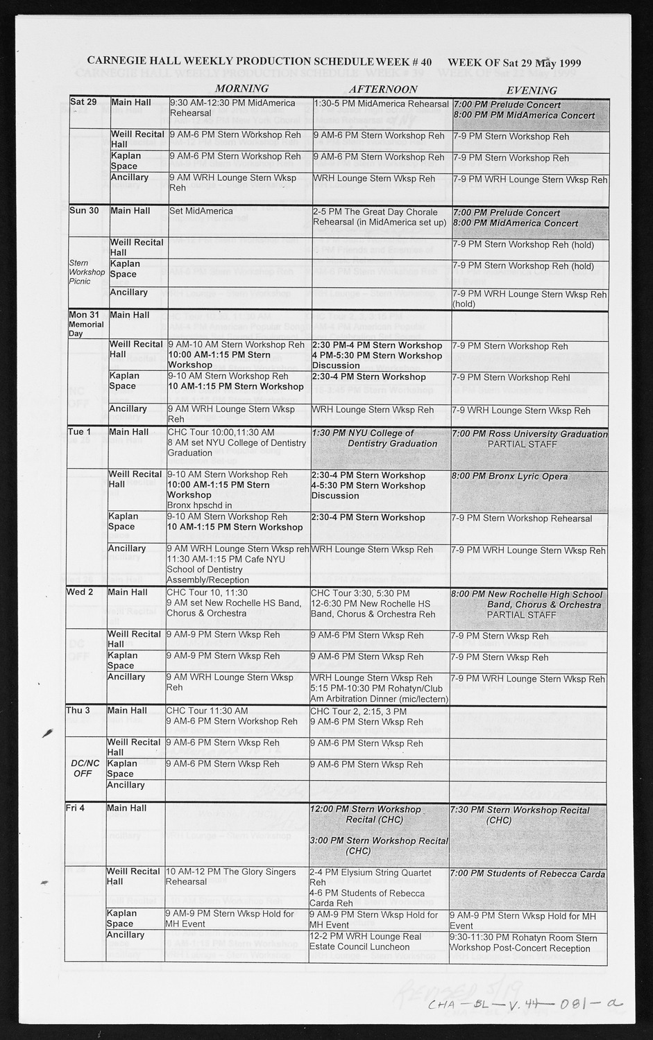 Carnegie Hall Booking Ledger, volume 44, page 81a