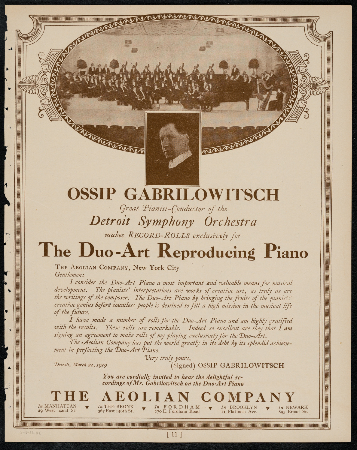 Boston Symphony Orchestra, March 16, 1922, program page 11
