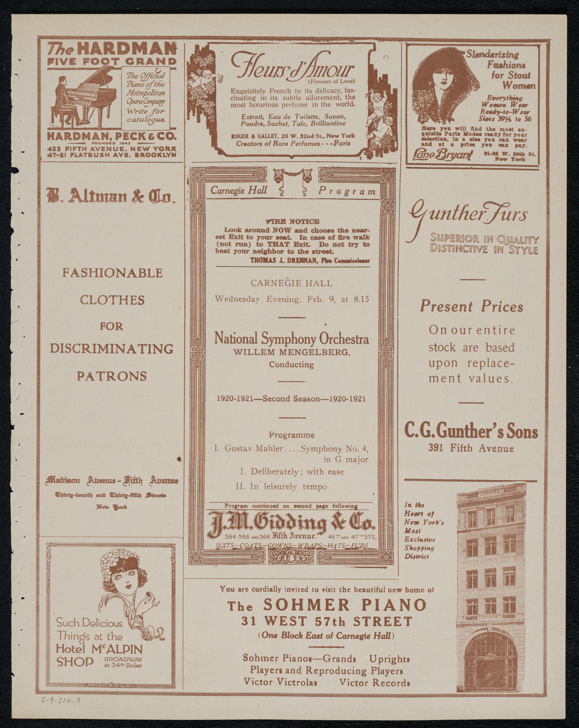 National Symphony Orchestra, February 9, 1921, program page 5