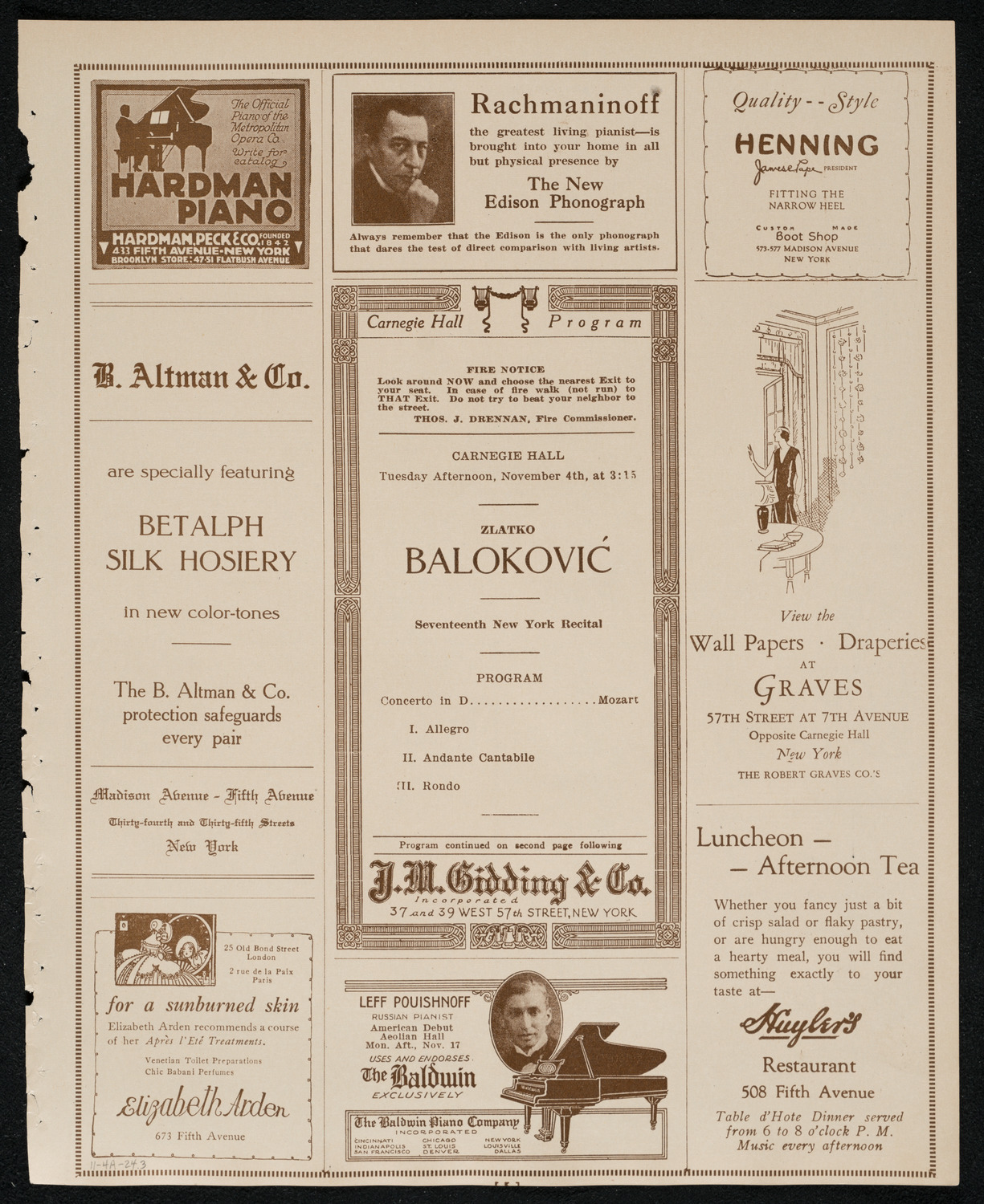 Zlatko Balokovic, Violin, November 4, 1924, program page 5