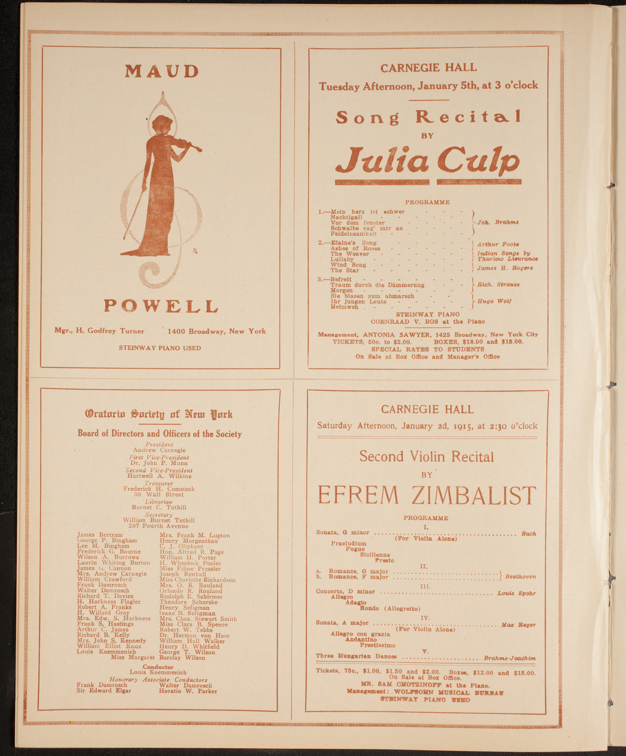 Oratorio Society of New York, December 30, 1914, program page 10