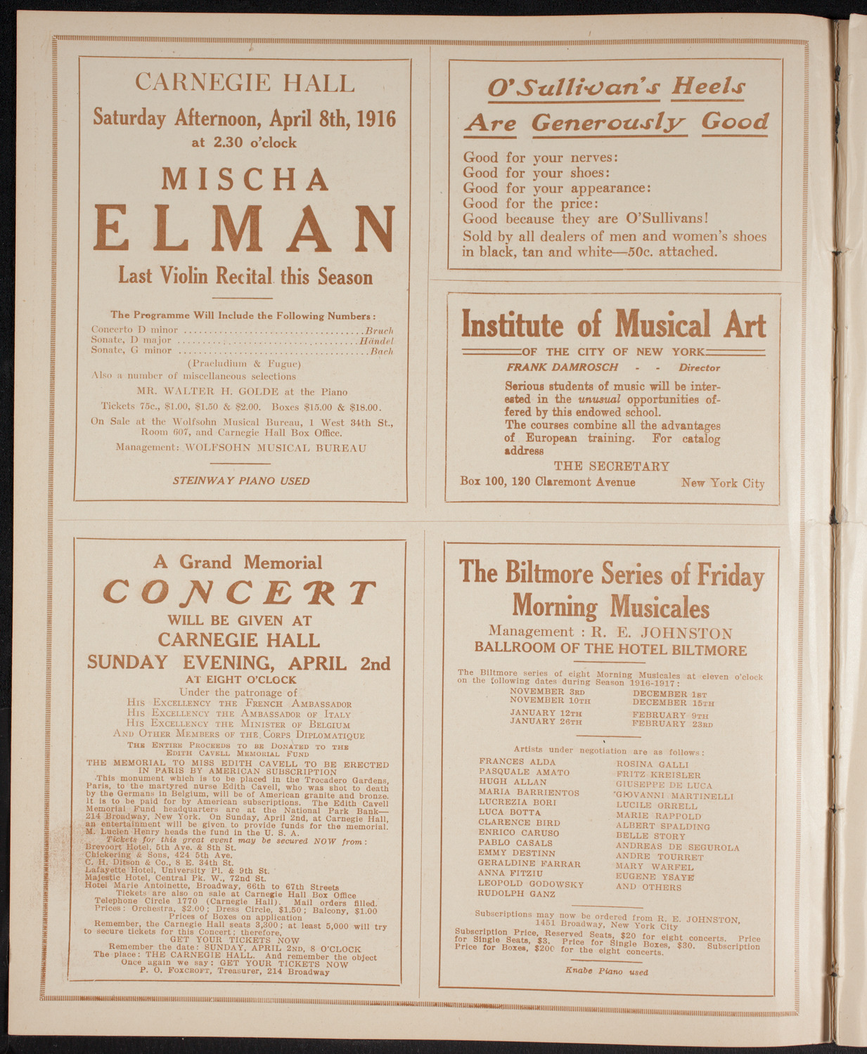 Benefit: French Musicians of the Paris Conservatoire, March 15, 1916, program page 2