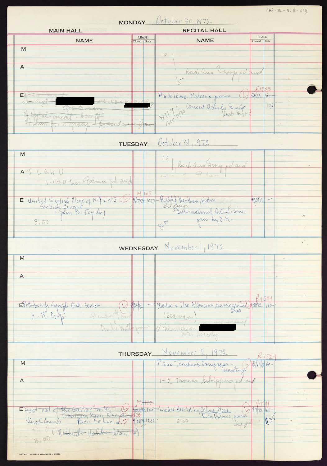 Carnegie Hall Booking Ledger, volume 18, page 18