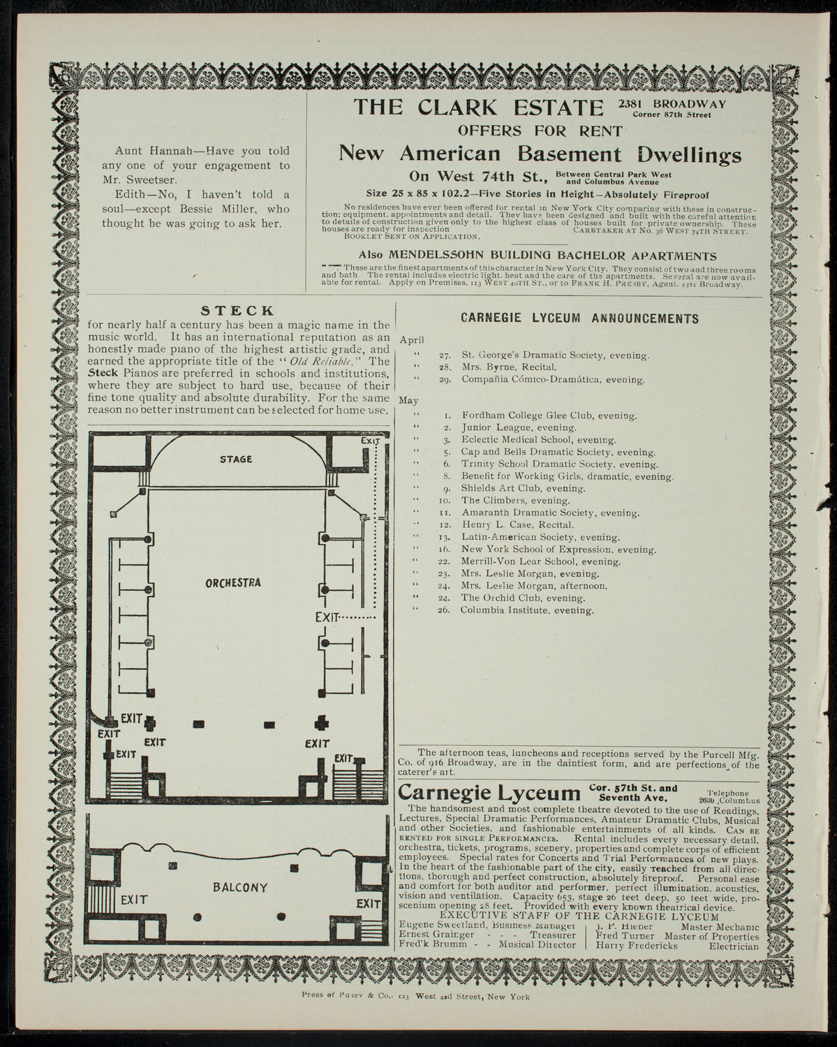 American Academy of Dramatic Arts Private Dress Rehearsal, April 26, 1905, program page 4