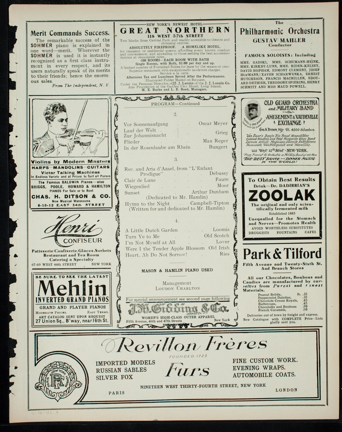 George Hamlin, Tenor, November 20, 1910, program page 7