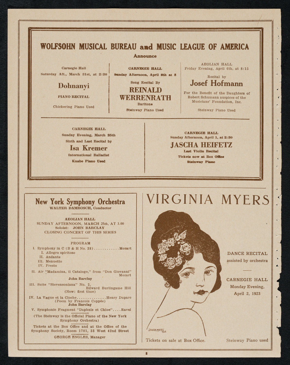 Sergei Rachmaninoff, Piano, March 24, 1923, program page 8