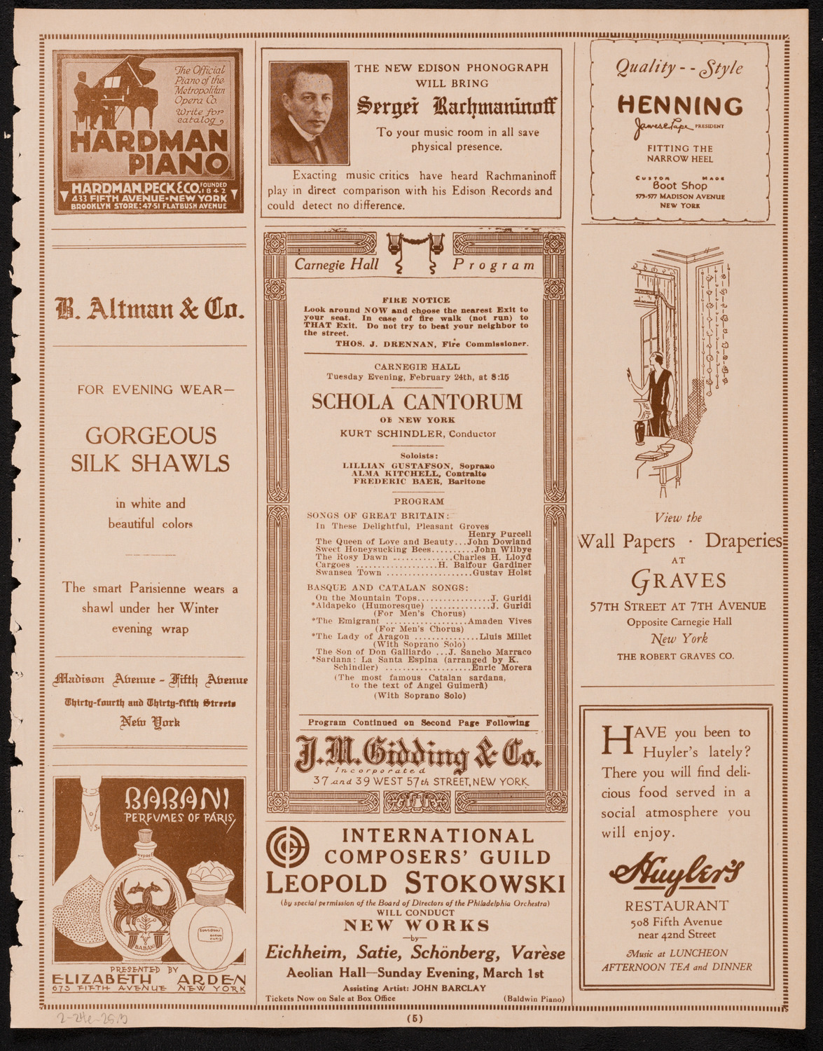 Schola Cantorum of New York, February 24, 1925, program page 5