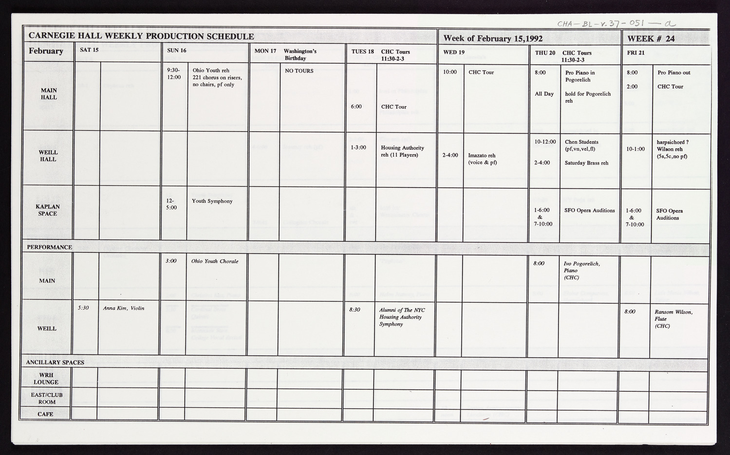 Carnegie Hall Booking Ledger, volume 37, page 51a