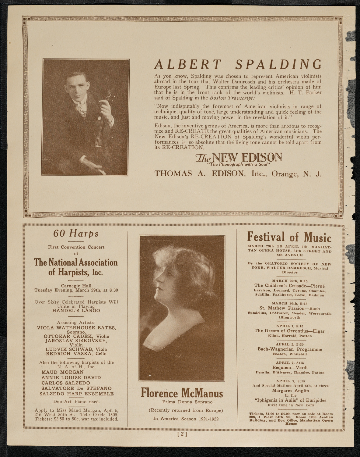 National Symphony Orchestra, March 25, 1921, program page 2