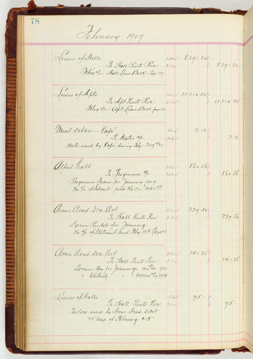 Music Hall Accounting Ledger Journal, volume 7, page 78