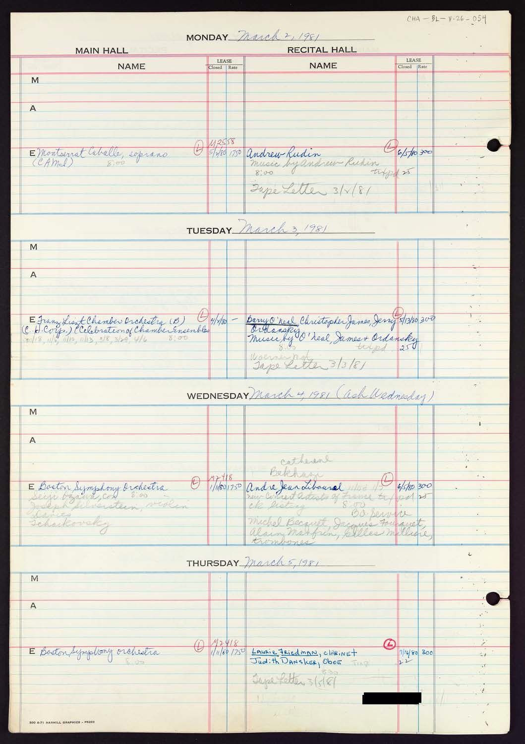 Carnegie Hall Booking Ledger, volume 26, page 54