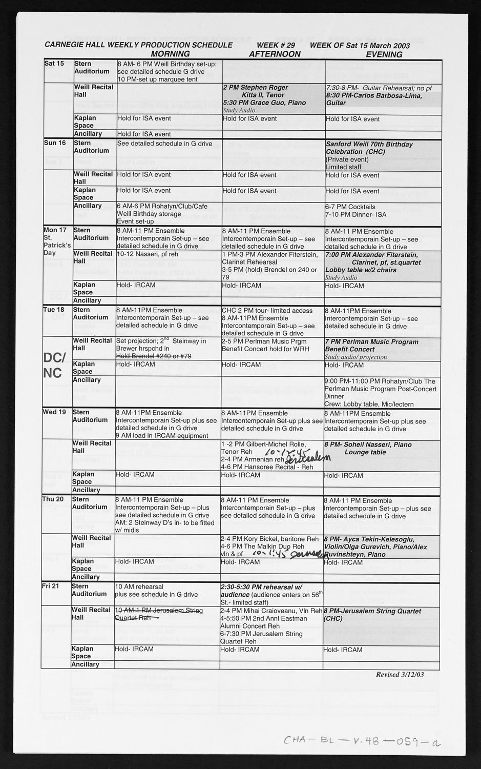 Carnegie Hall Booking Ledger, volume 48, page 59a