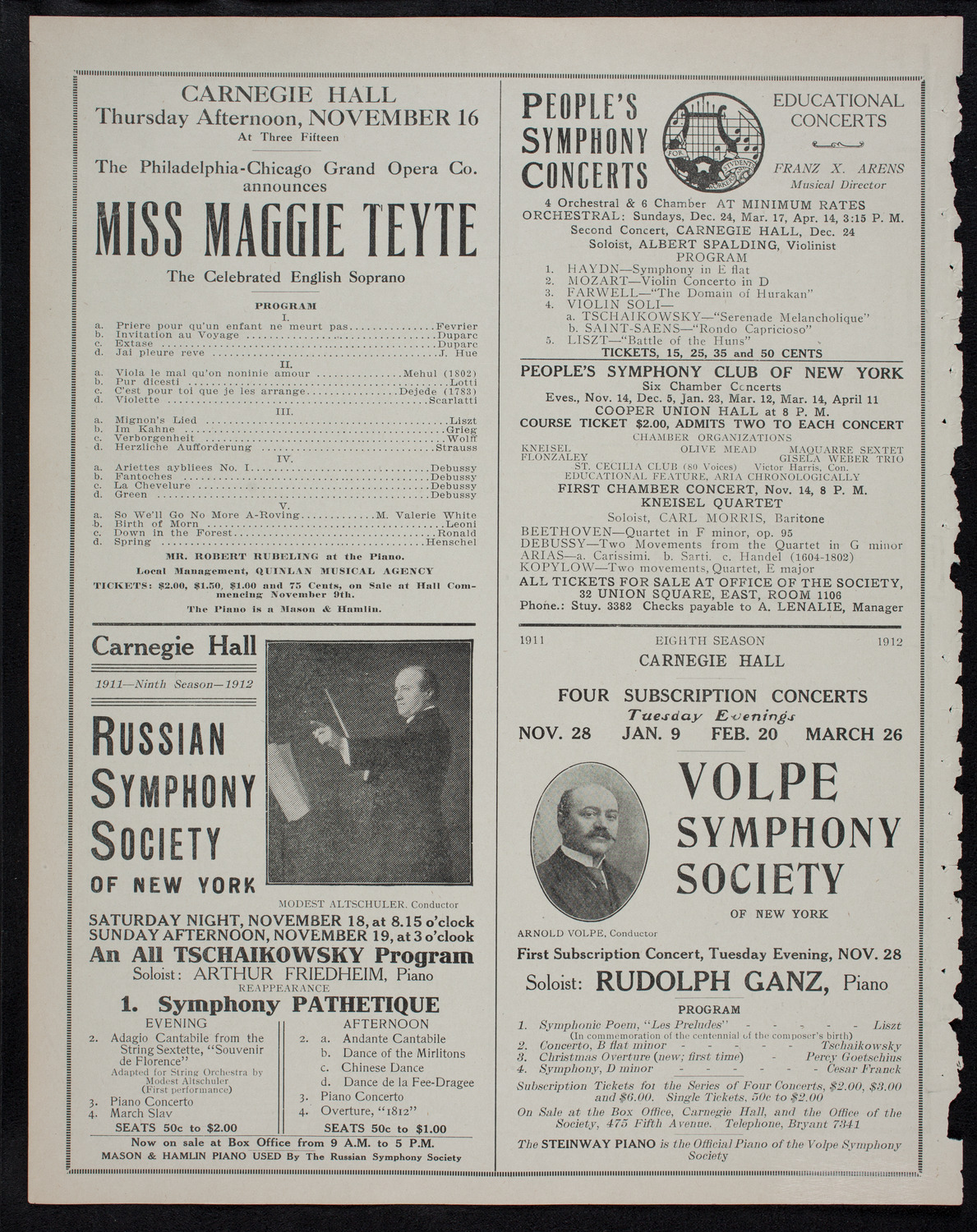 Efrem Zimbalist, Violin, November 10, 1911, program page 10