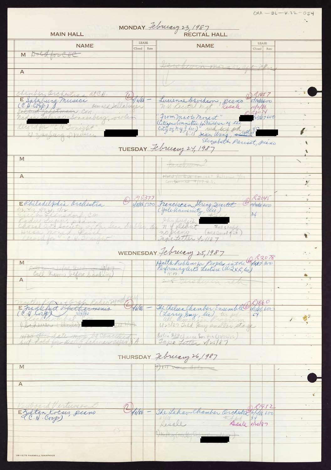 Carnegie Hall Booking Ledger, volume 32, page 54