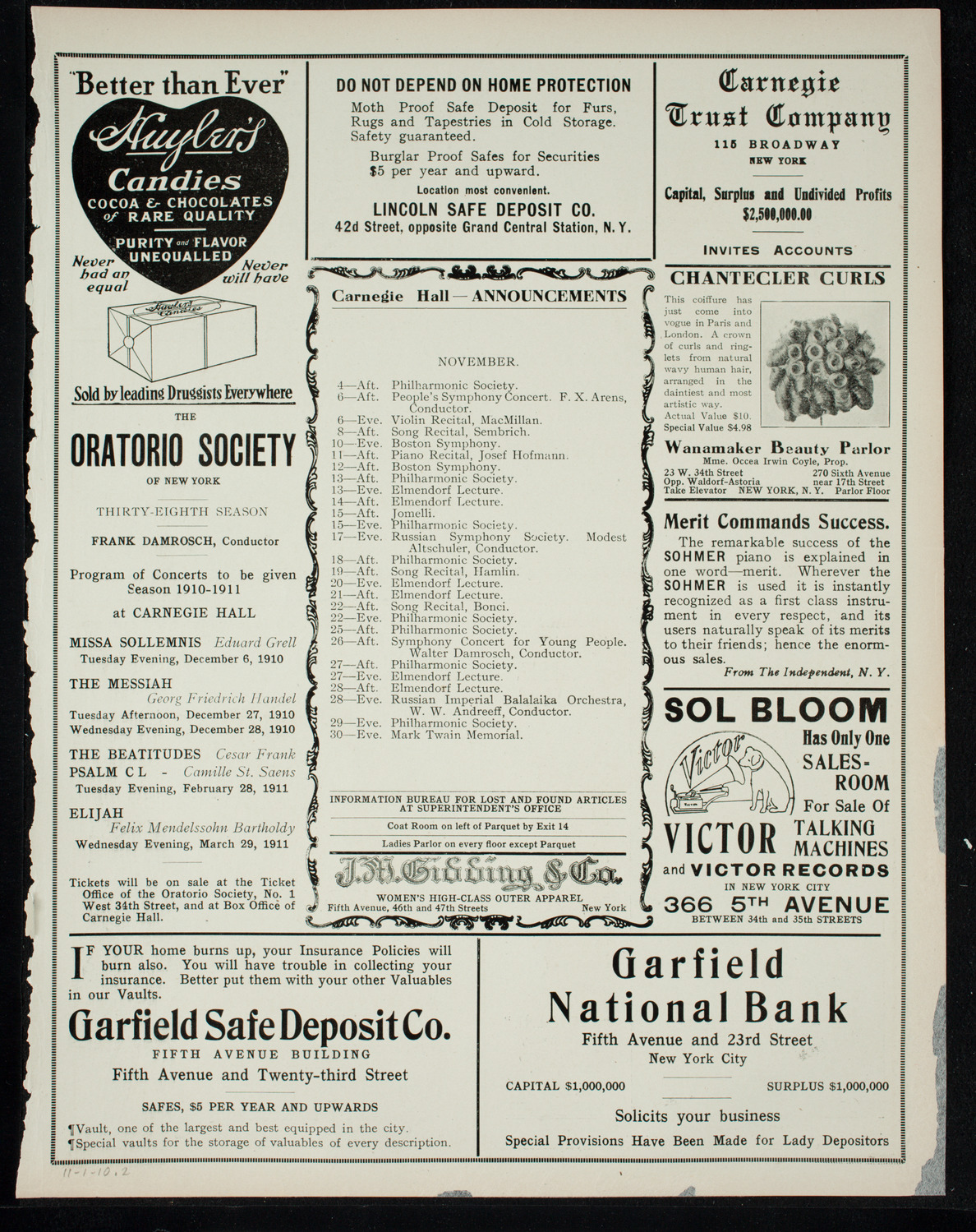 New York Philharmonic, November 1, 1910, program page 3