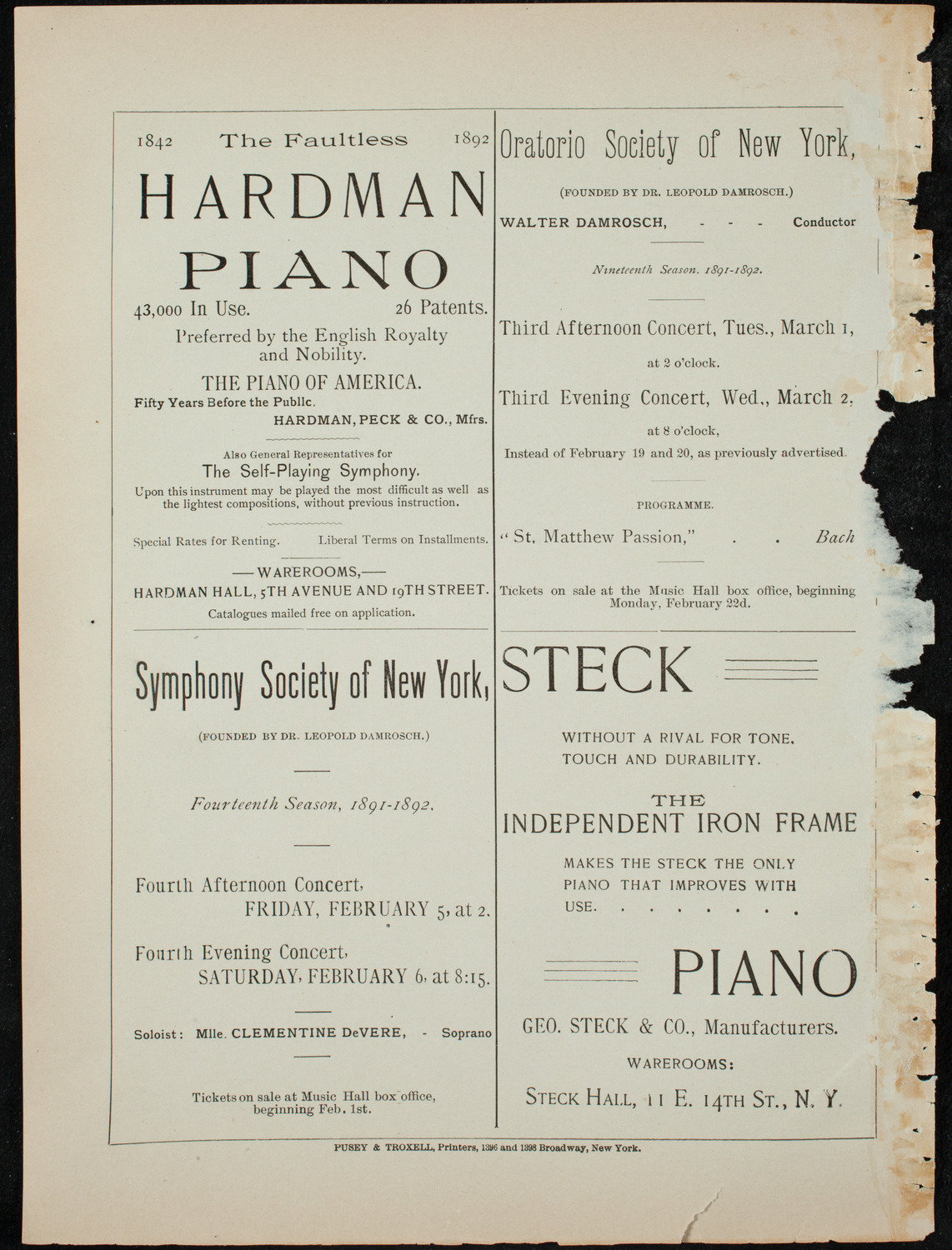 Benefit: German Hospital and Dispensary, January 21, 1892, program page 16