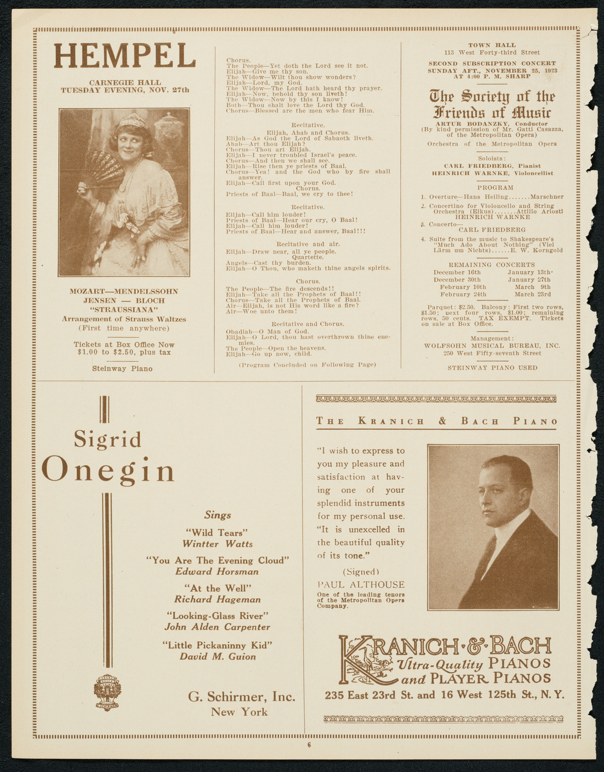 Oratorio Society of New York, November 21, 1923, program page 6