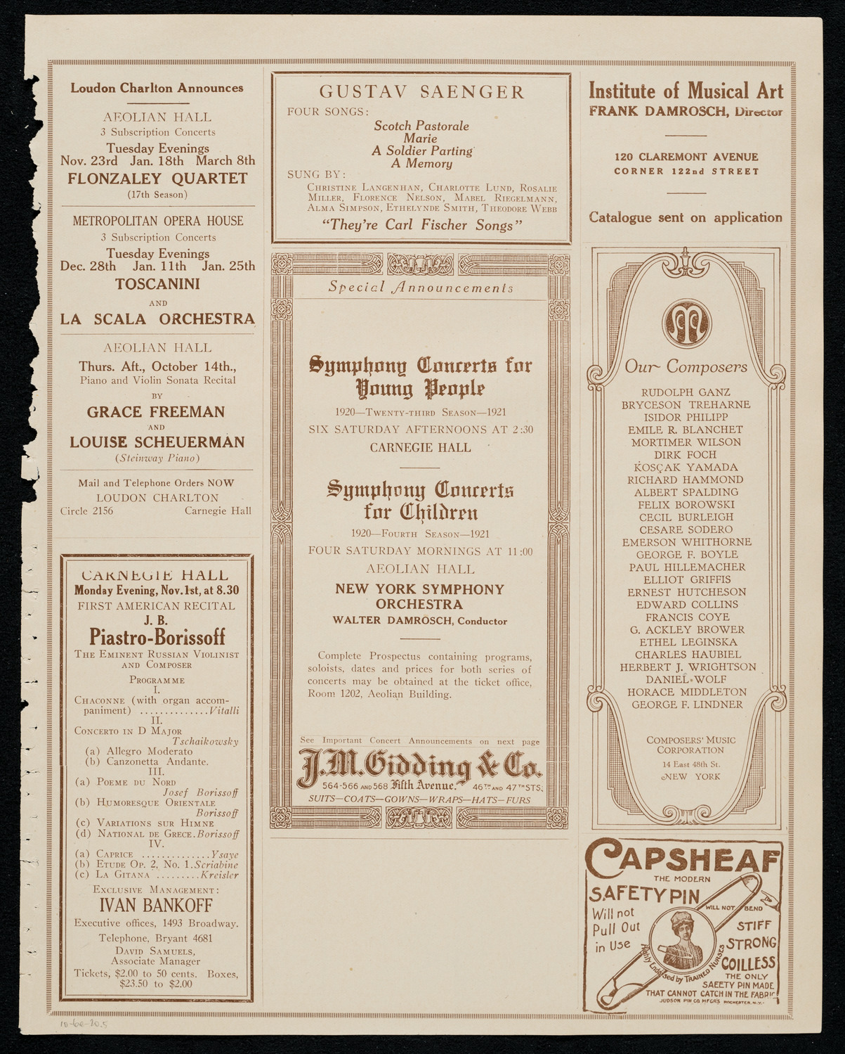 Jenny Lind Centennial Concert, October 6, 1920, program page 9