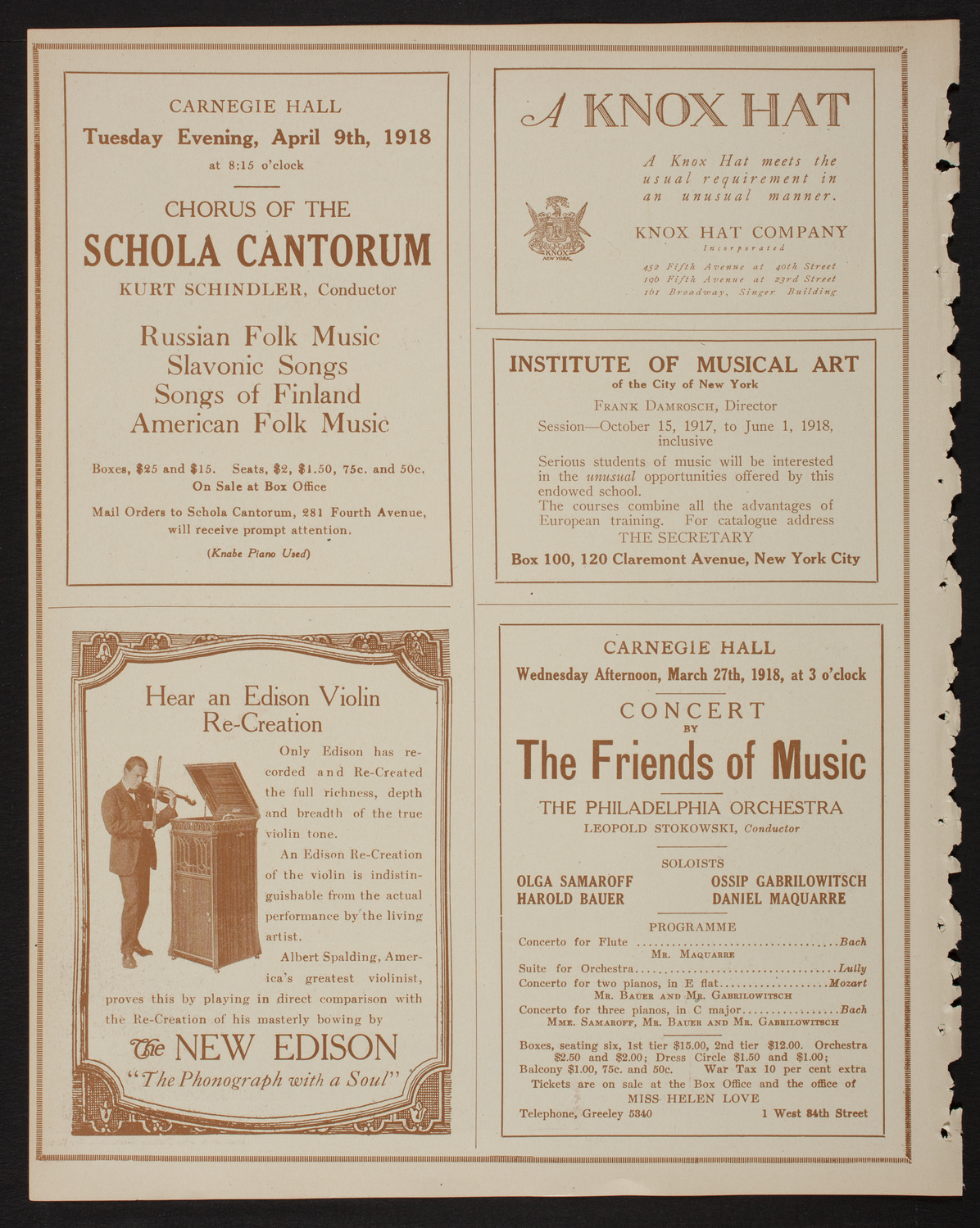 Leopold Auer, Violin, March 23, 1918, program page 2