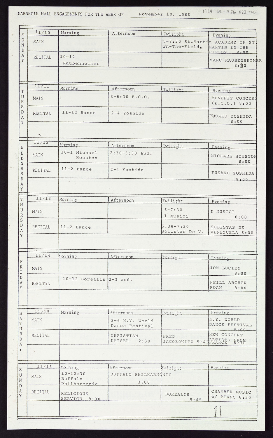 Carnegie Hall Booking Ledger, volume 26, page 22a