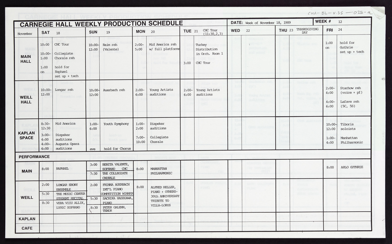 Carnegie Hall Booking Ledger, volume 35, page 25a
