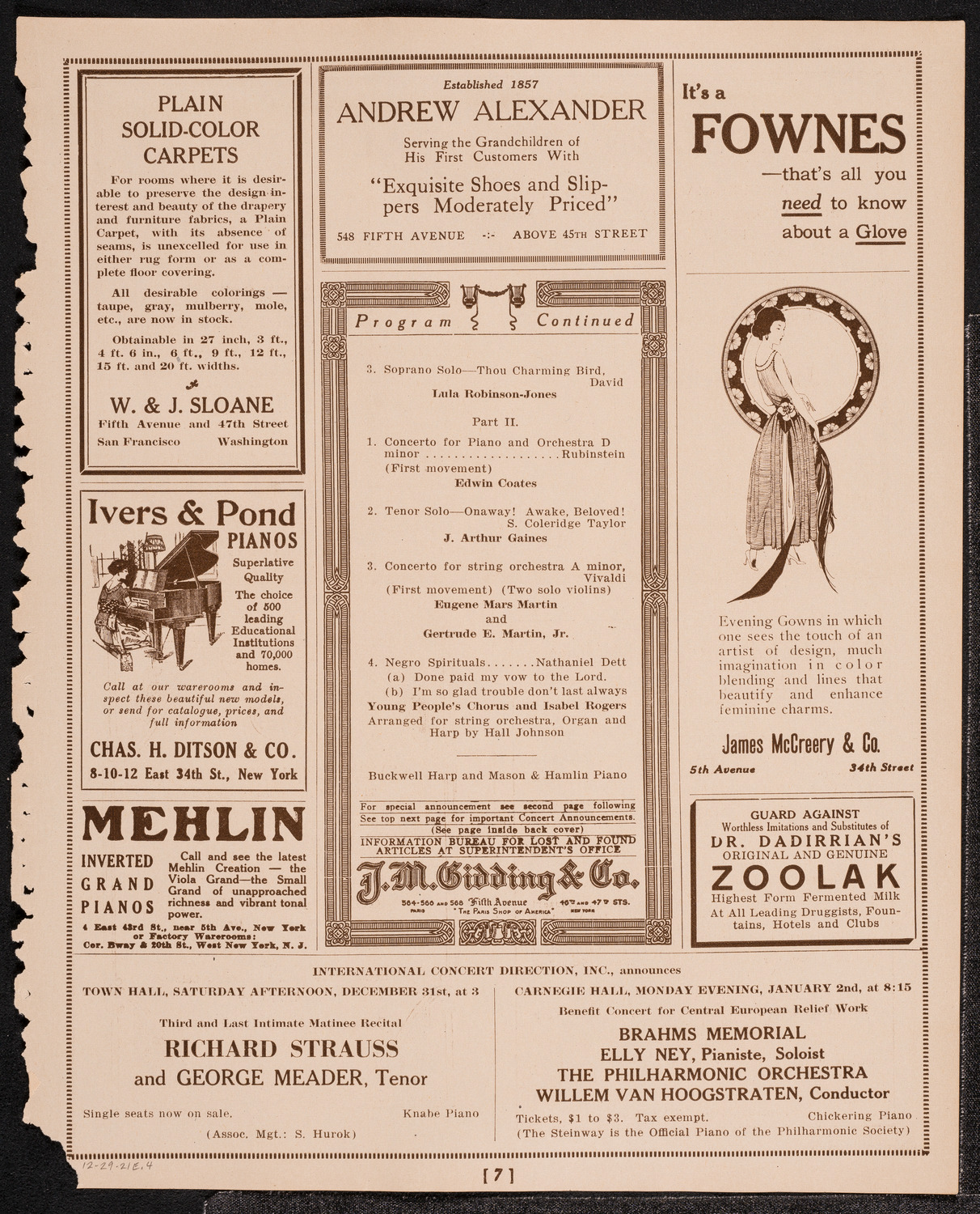 Benefit: Martin-Smith Music School, December 29, 1921, program page 7