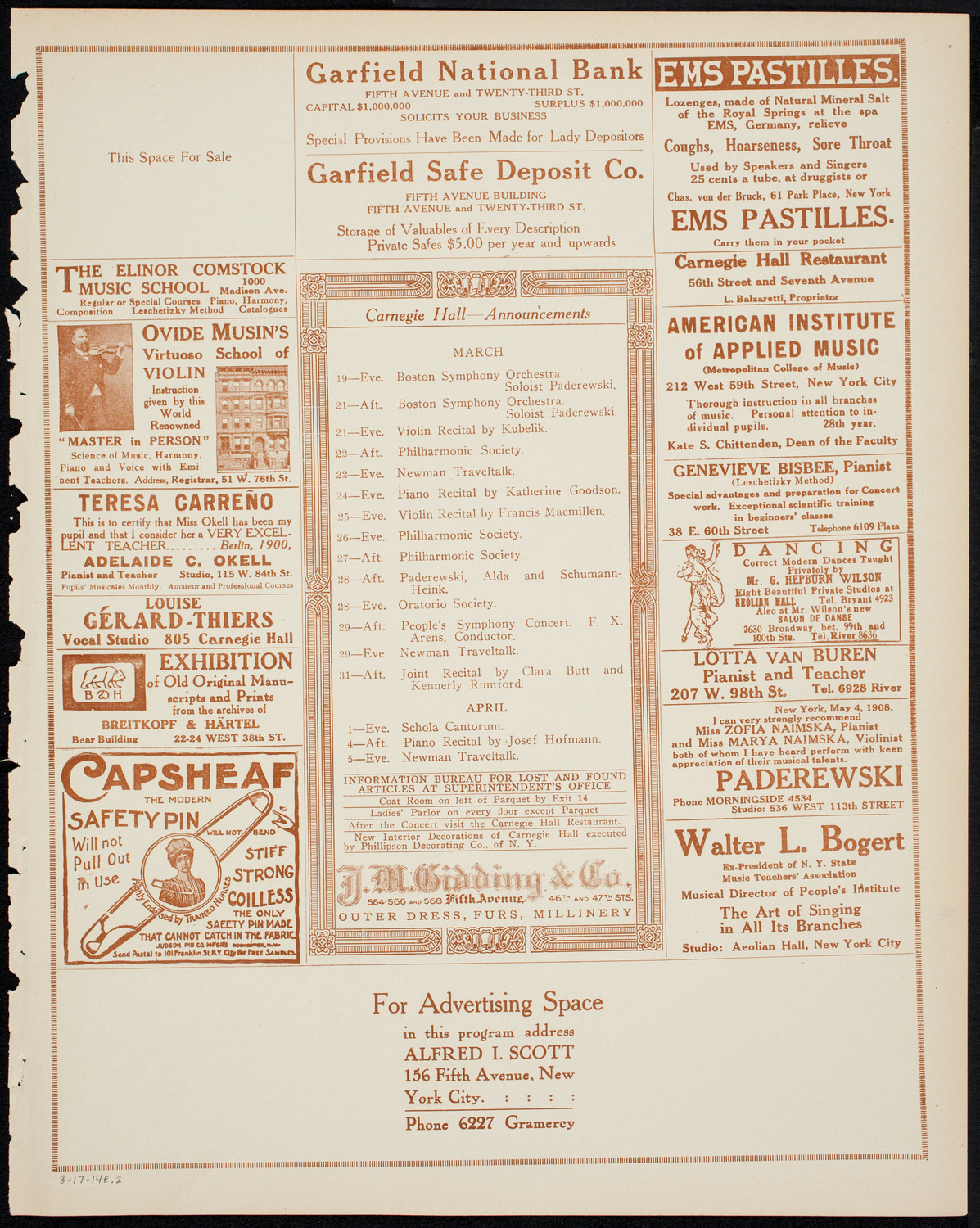 Commander Edward Evans, March 17, 1914, program page 3