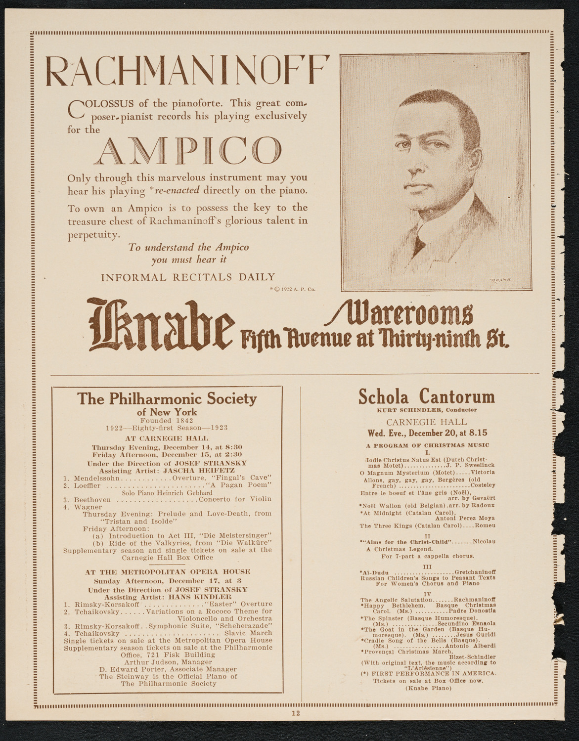 City Symphony Orchestra, December 11, 1922, program page 12