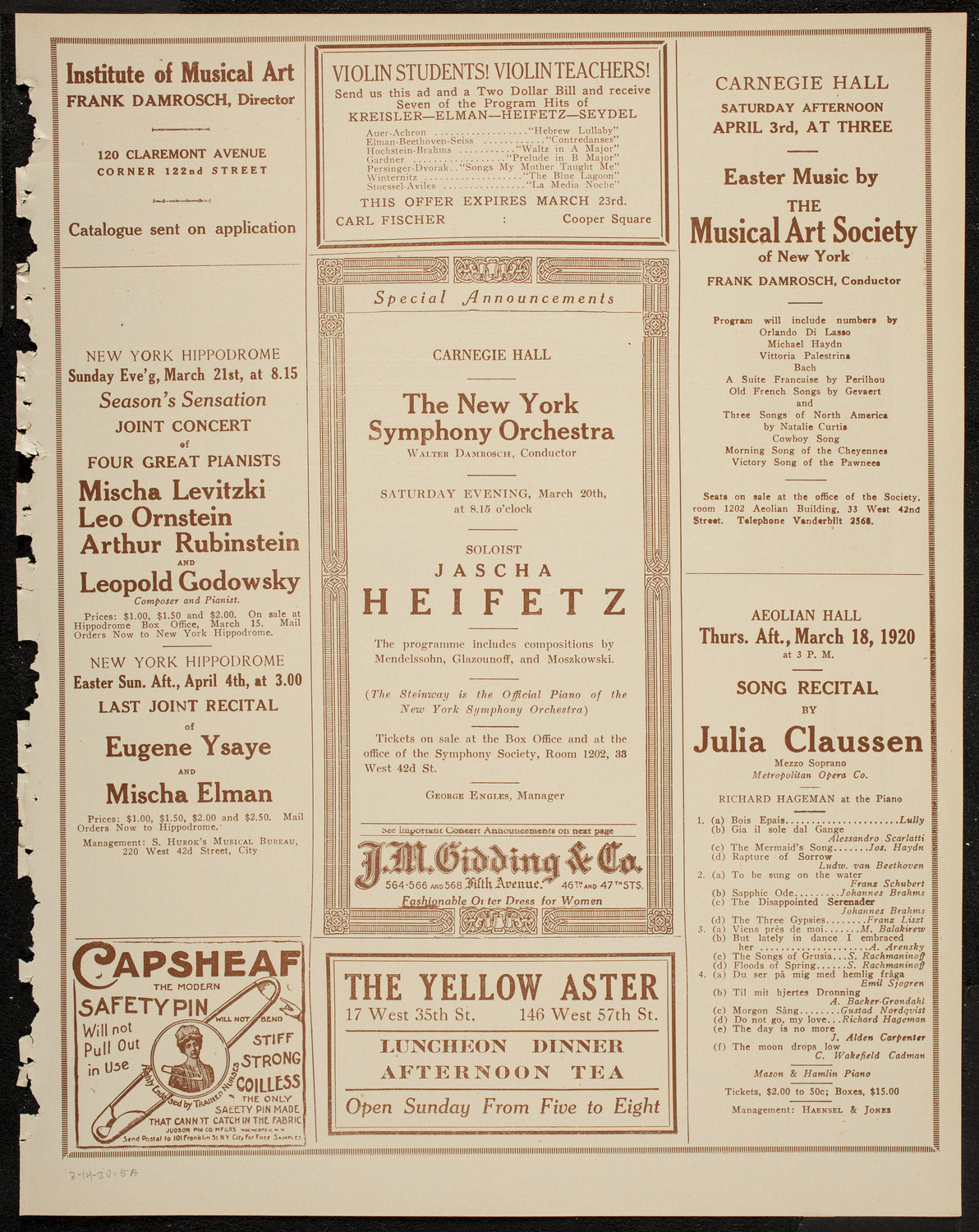New York Philharmonic, March 14, 1920, program page 9