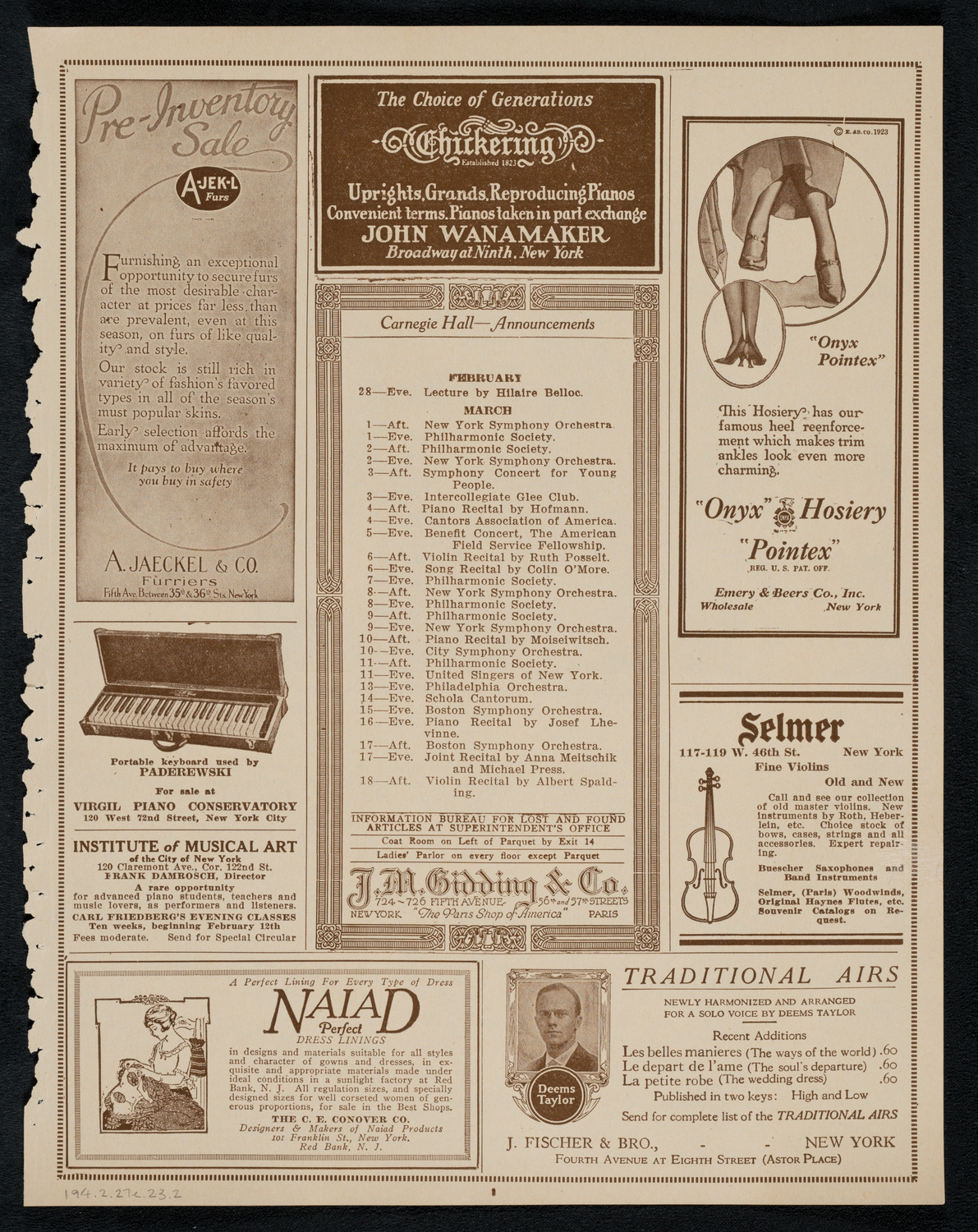 Philadelphia Orchestra, February 27, 1923, program page 3