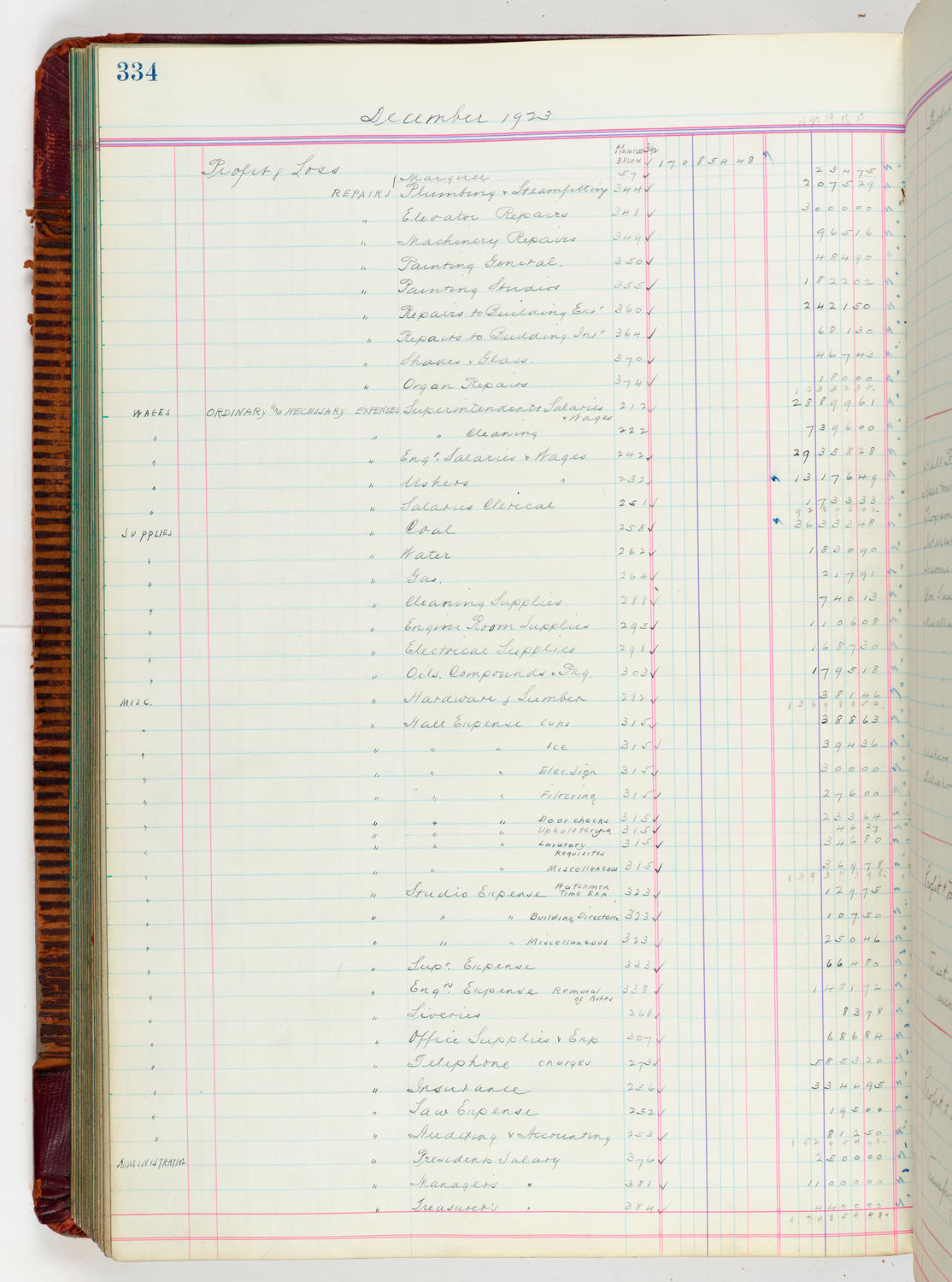 Music Hall Accounting Ledger, volume 5, page 334