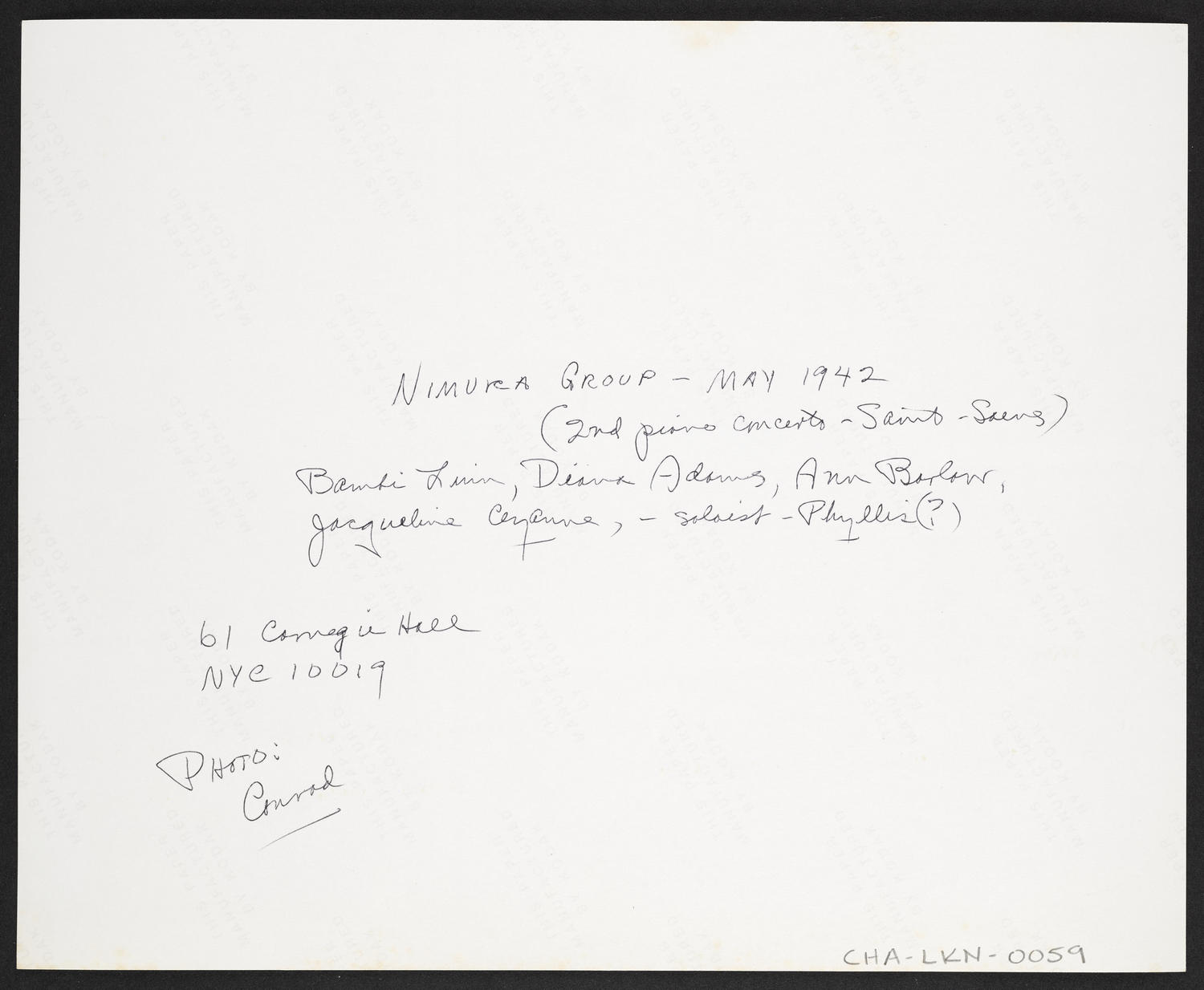 Bambi Linn, Diana Adams, Ann Barlow, and Jacqueline Cezanne at Ballet Arts, Carnegie Hall Studio #61, May 1942 (back)