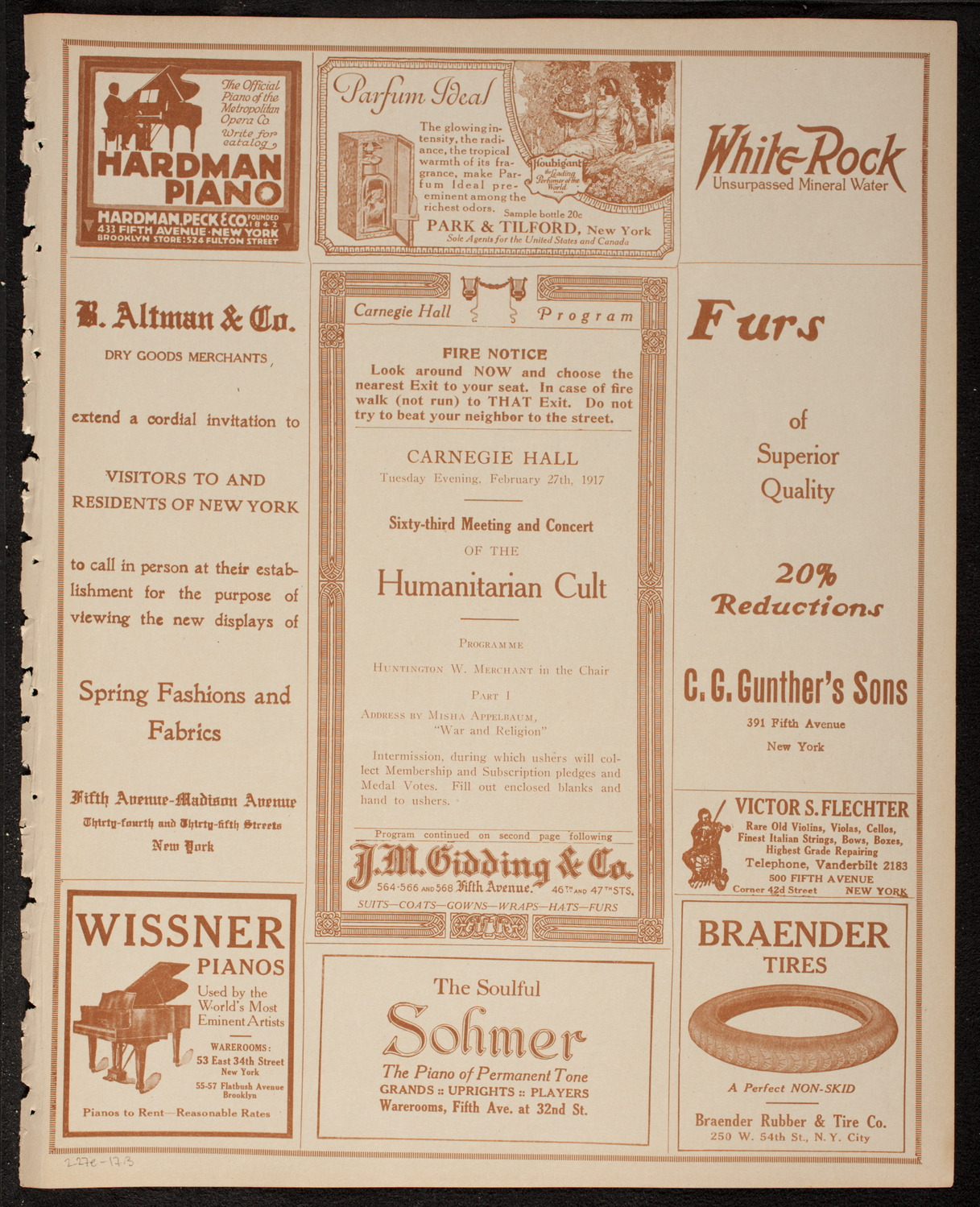 Meeting: The Humanitarian Cult, February 27, 1917, program page 5