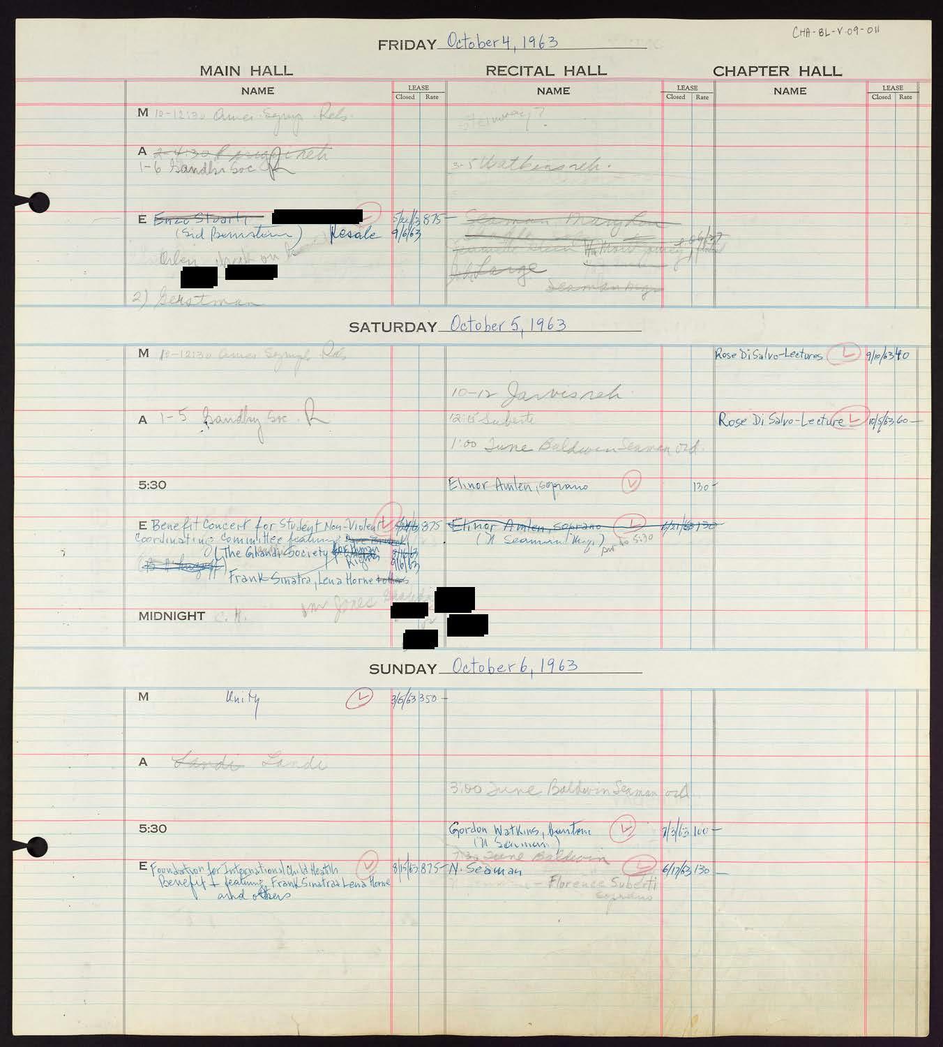 Carnegie Hall Booking Ledger, volume 9, page 11